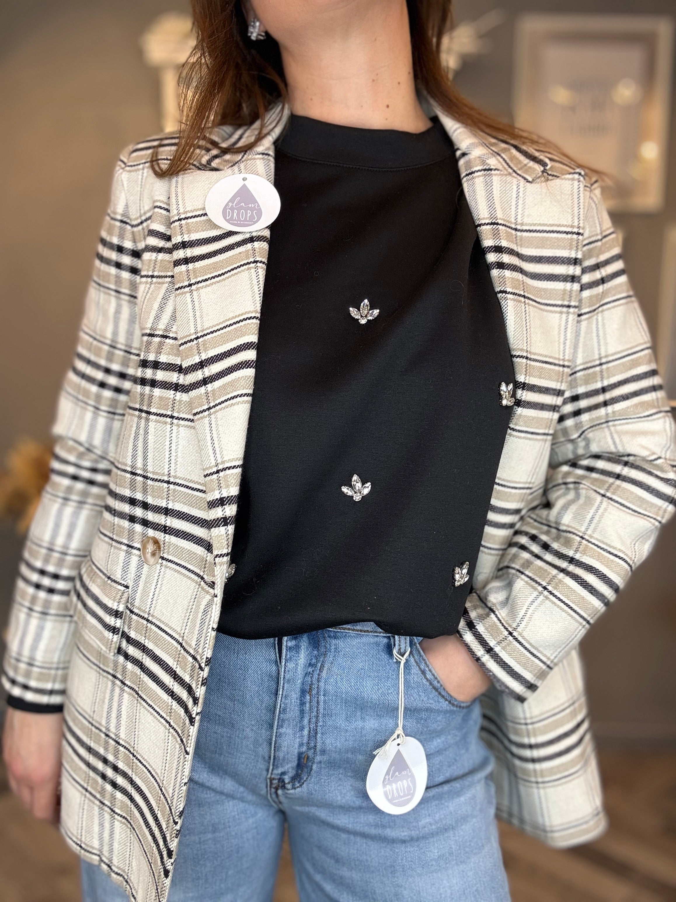 Blazer check doppiopetto burro