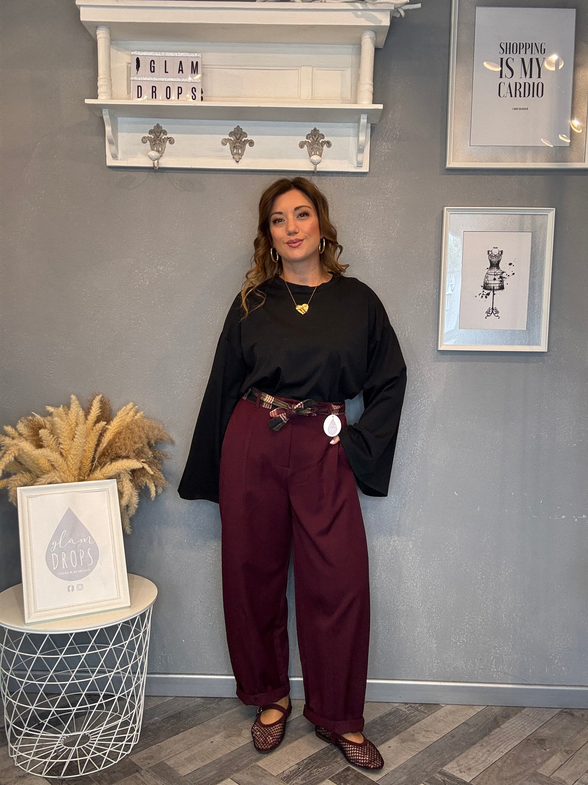 Pantalone check detail bordeaux