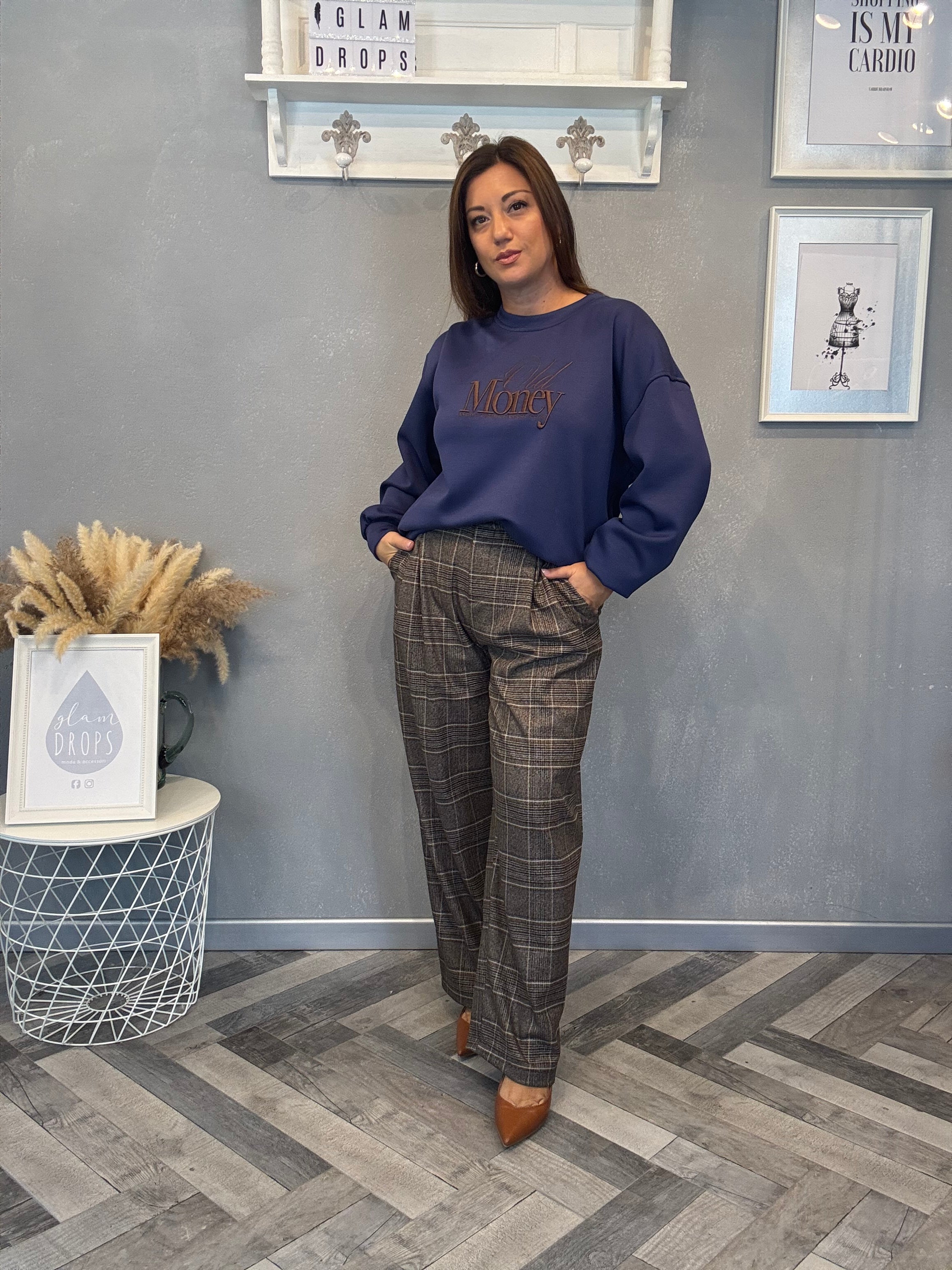 Lumina pantalone marrone a quadri