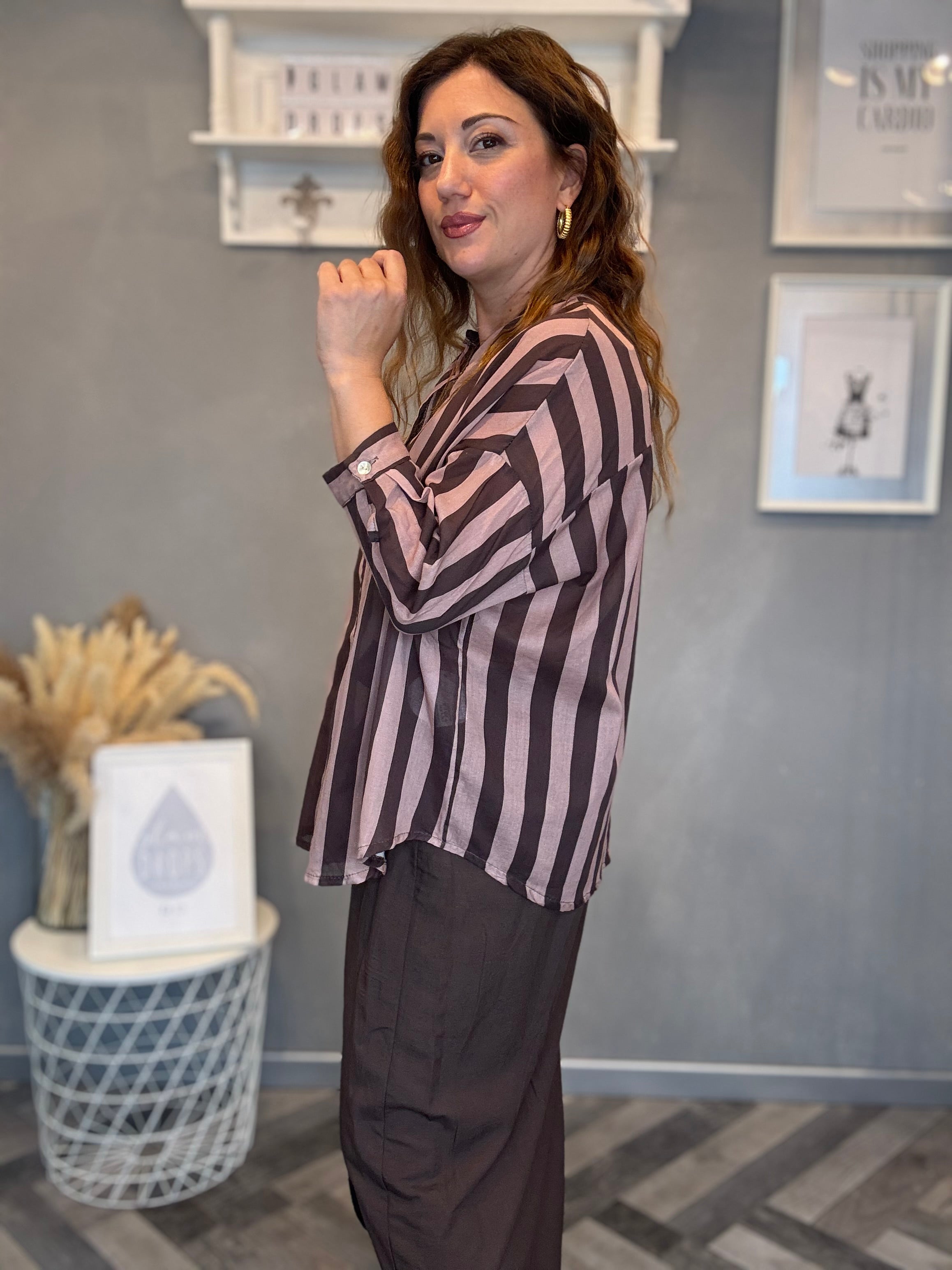 Camicia Isla Bonita righe cioccolato e cipria