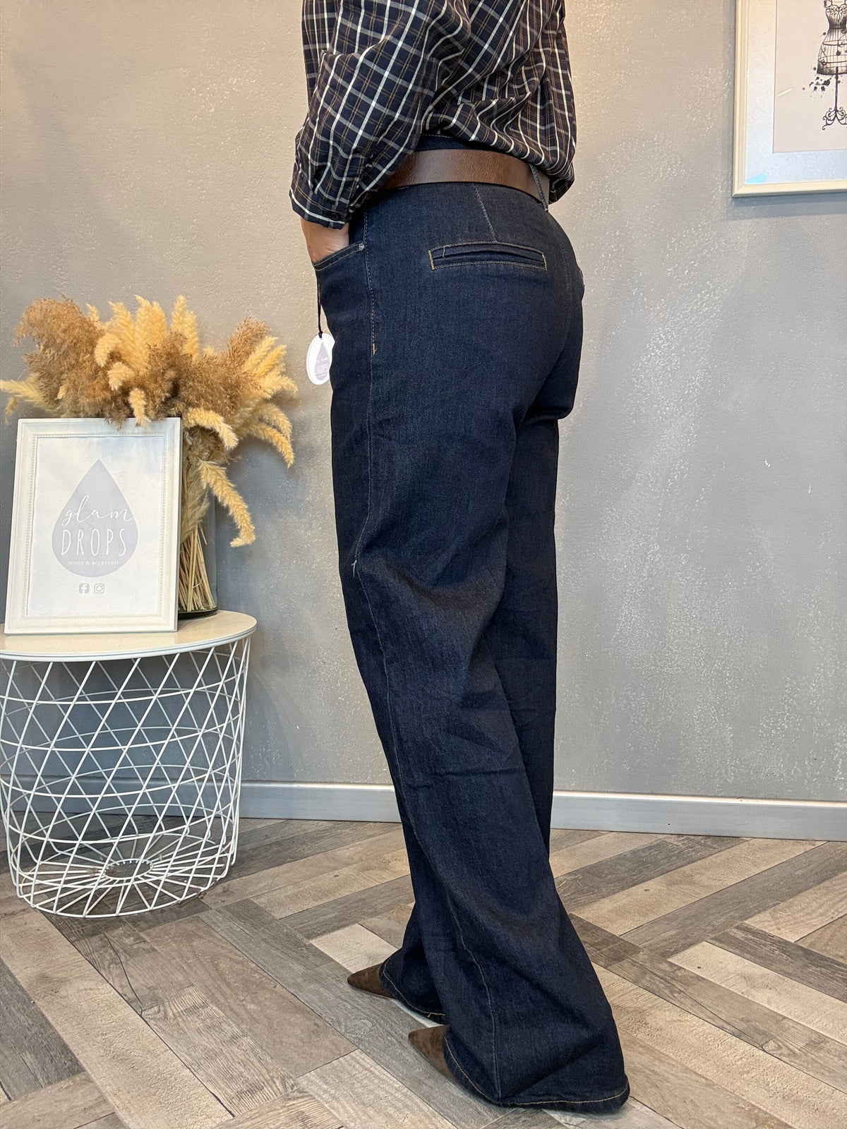 Jeans palazzo con cintura jewel