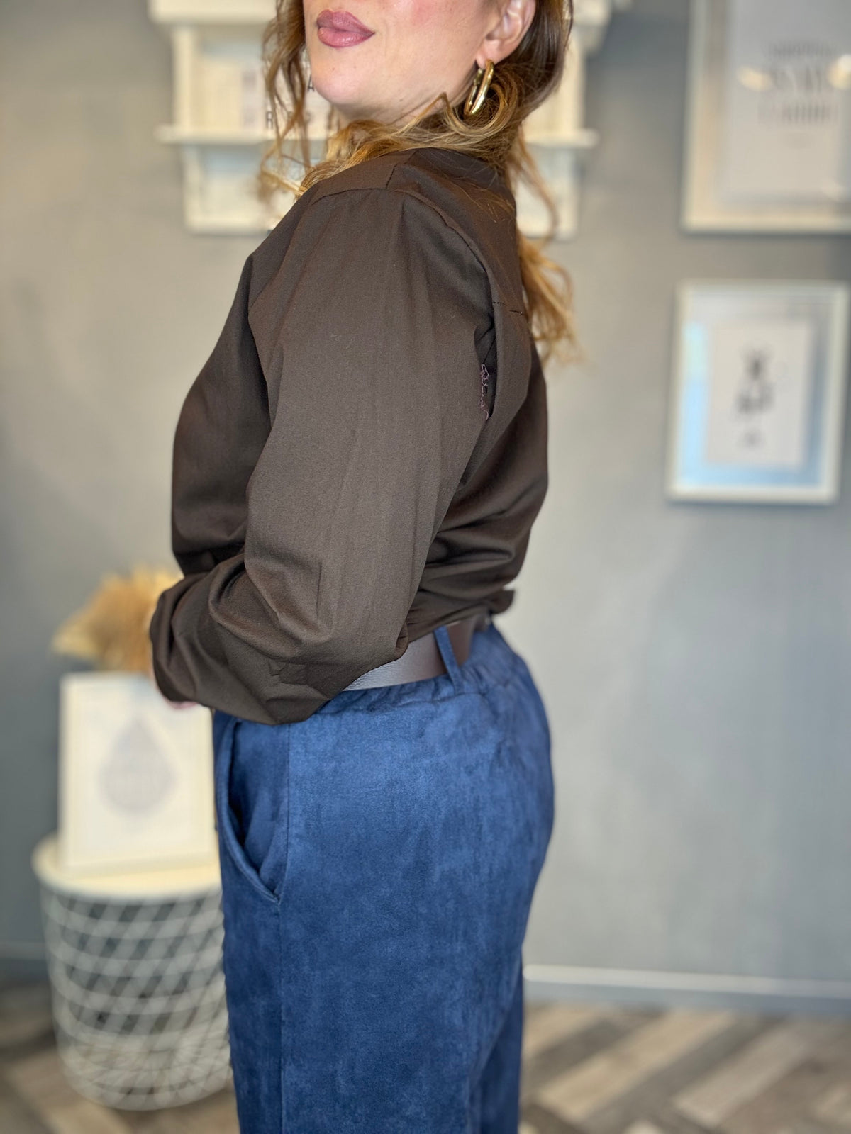 Pantalone Icon ecosuede blu con cintura