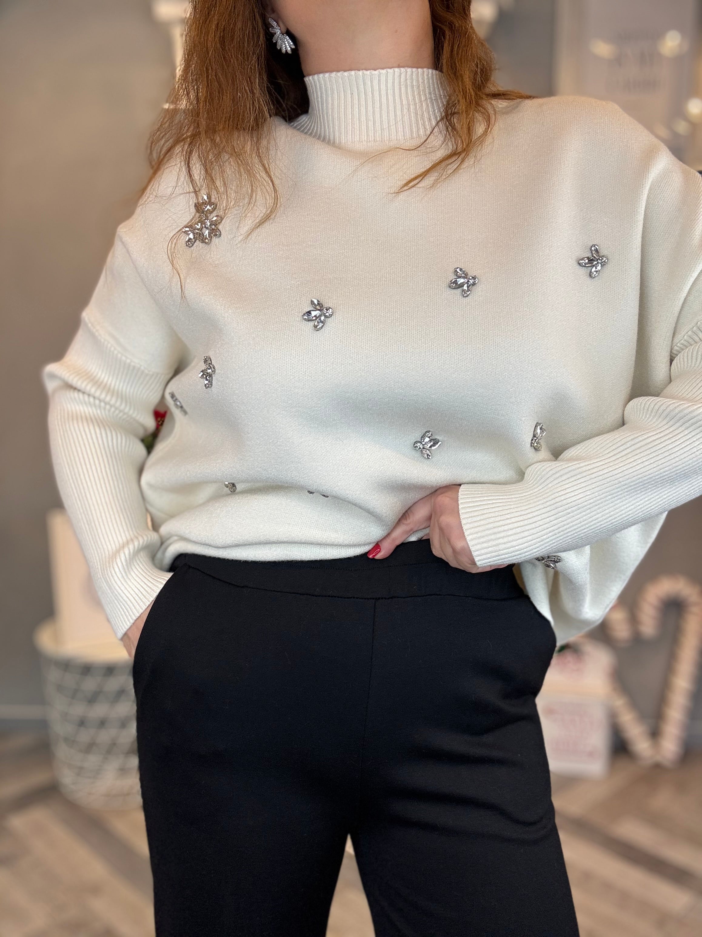 Pantalone wide leg punto Milano nero