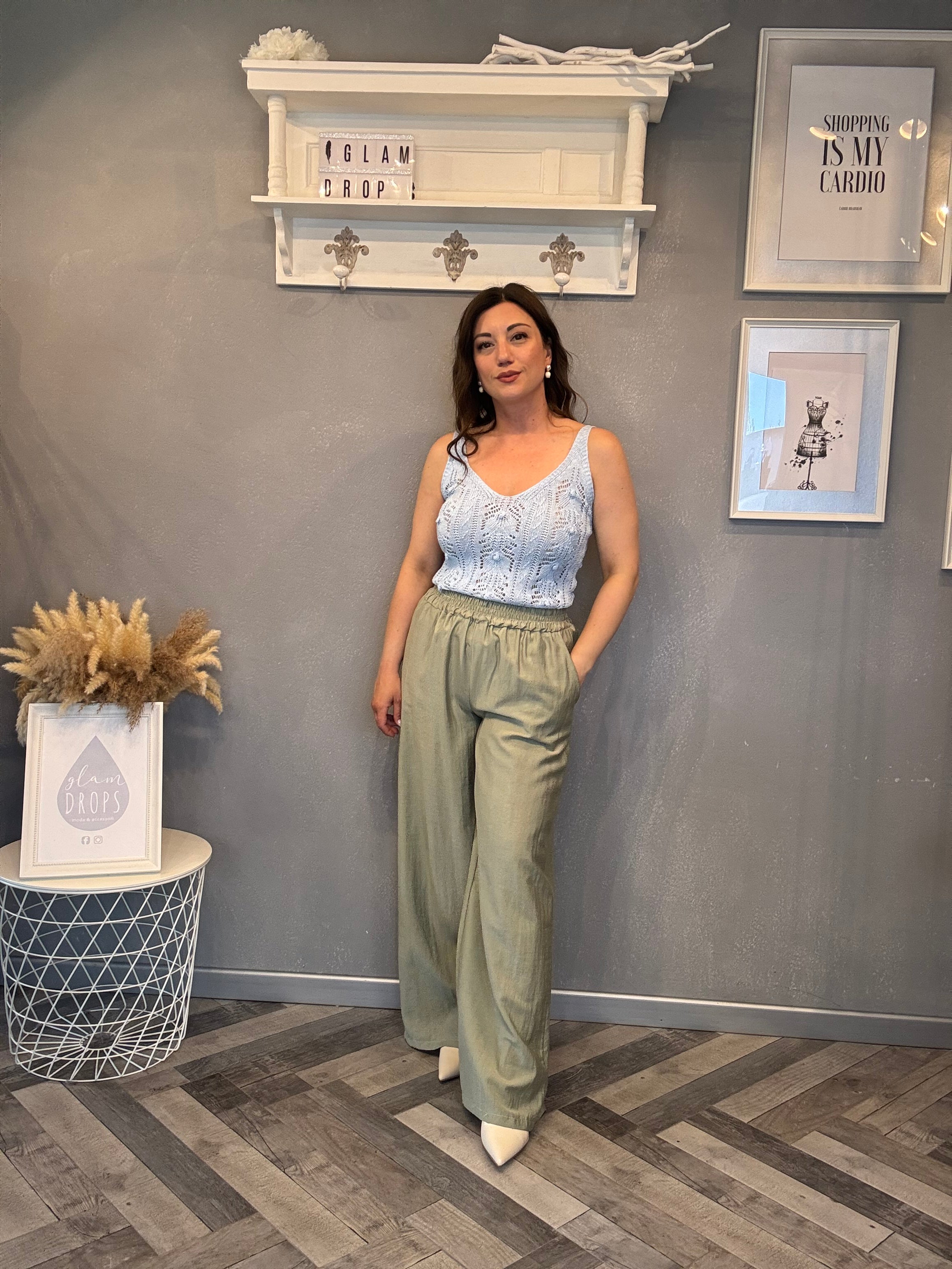 Pantalone palazzo fluido verde salvia