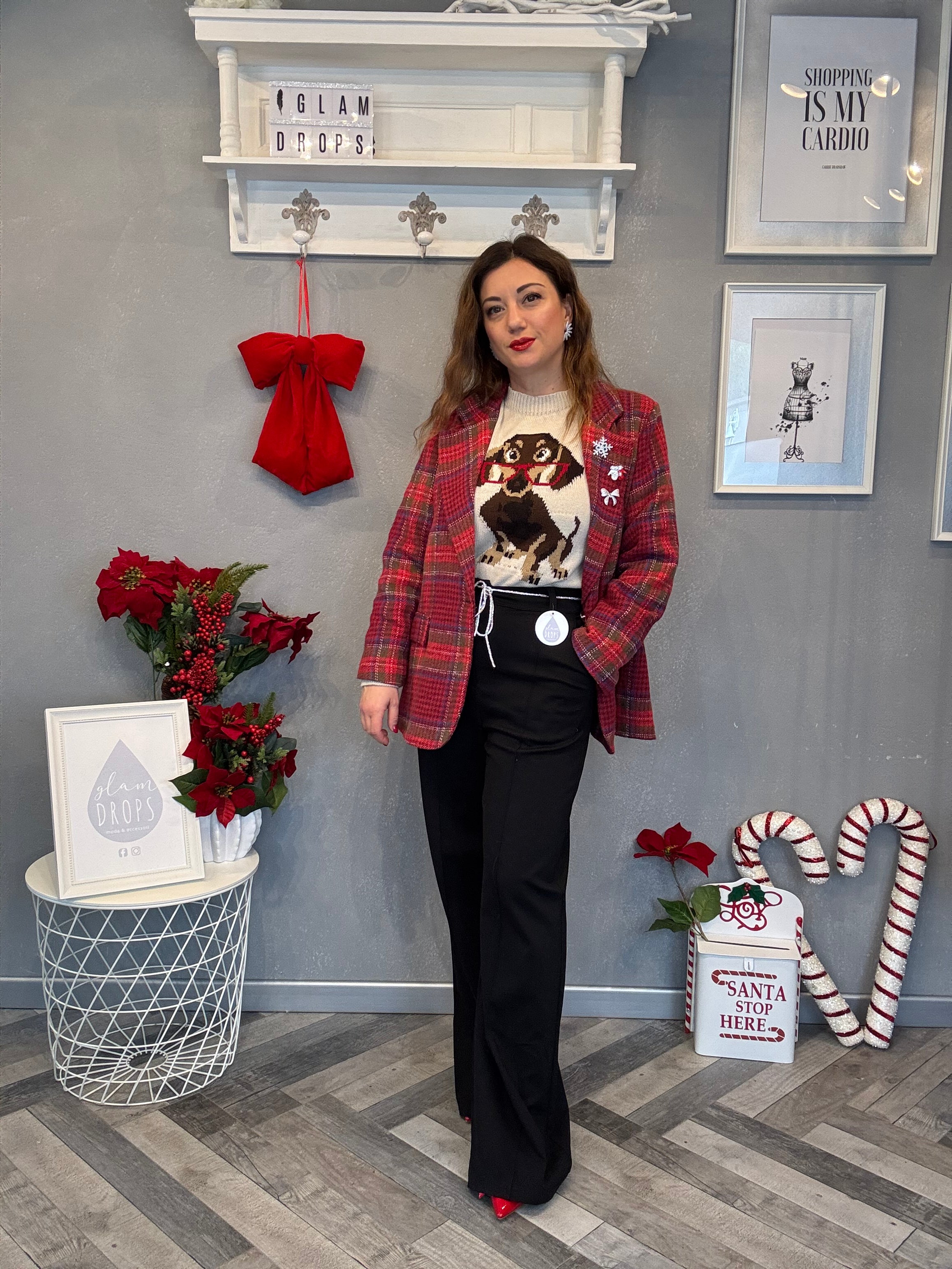 Pantalone palazzo punto Milano nero con cintina di strass