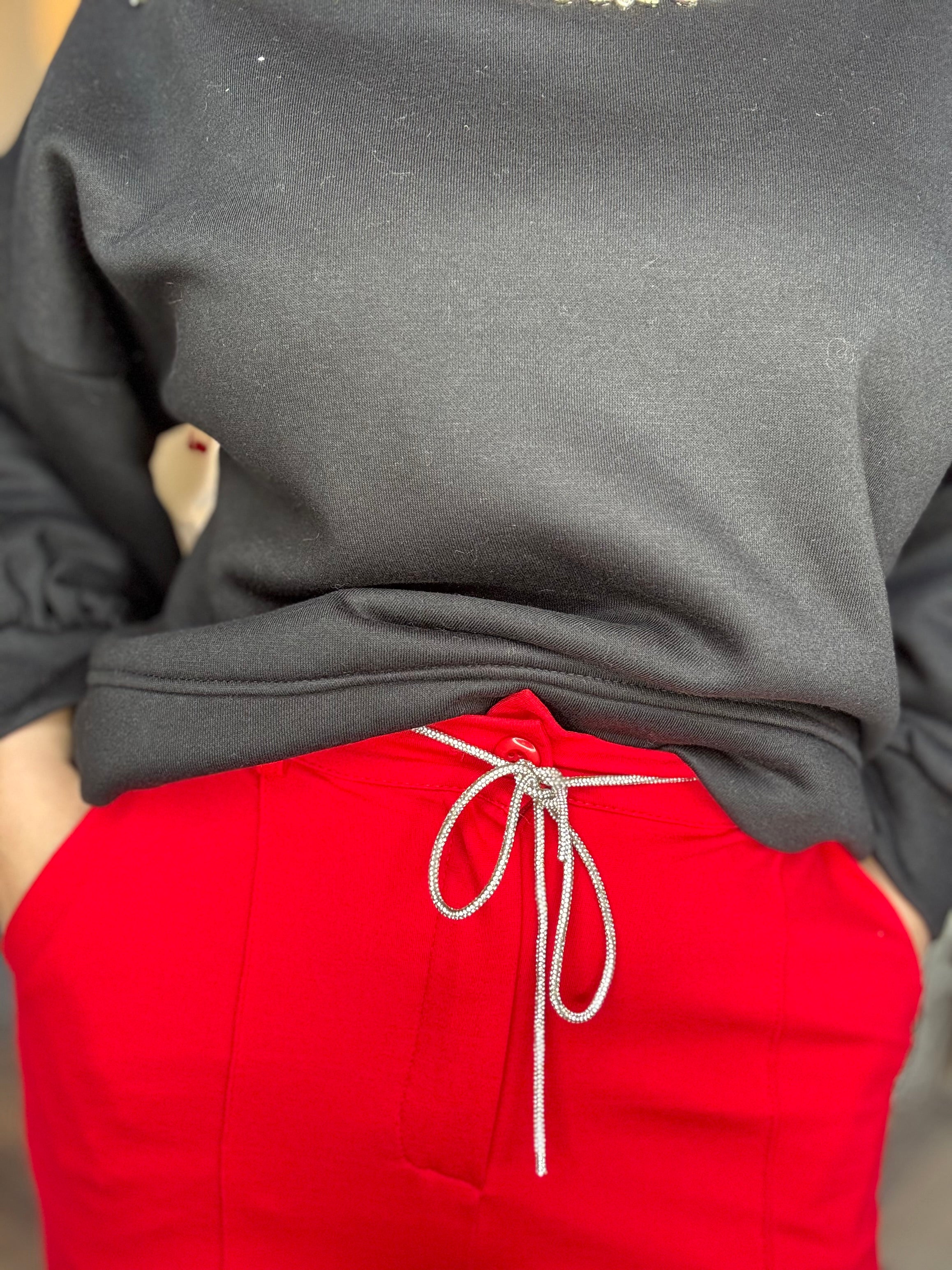 Pantalone palazzo in punto Milano con cintina di strass