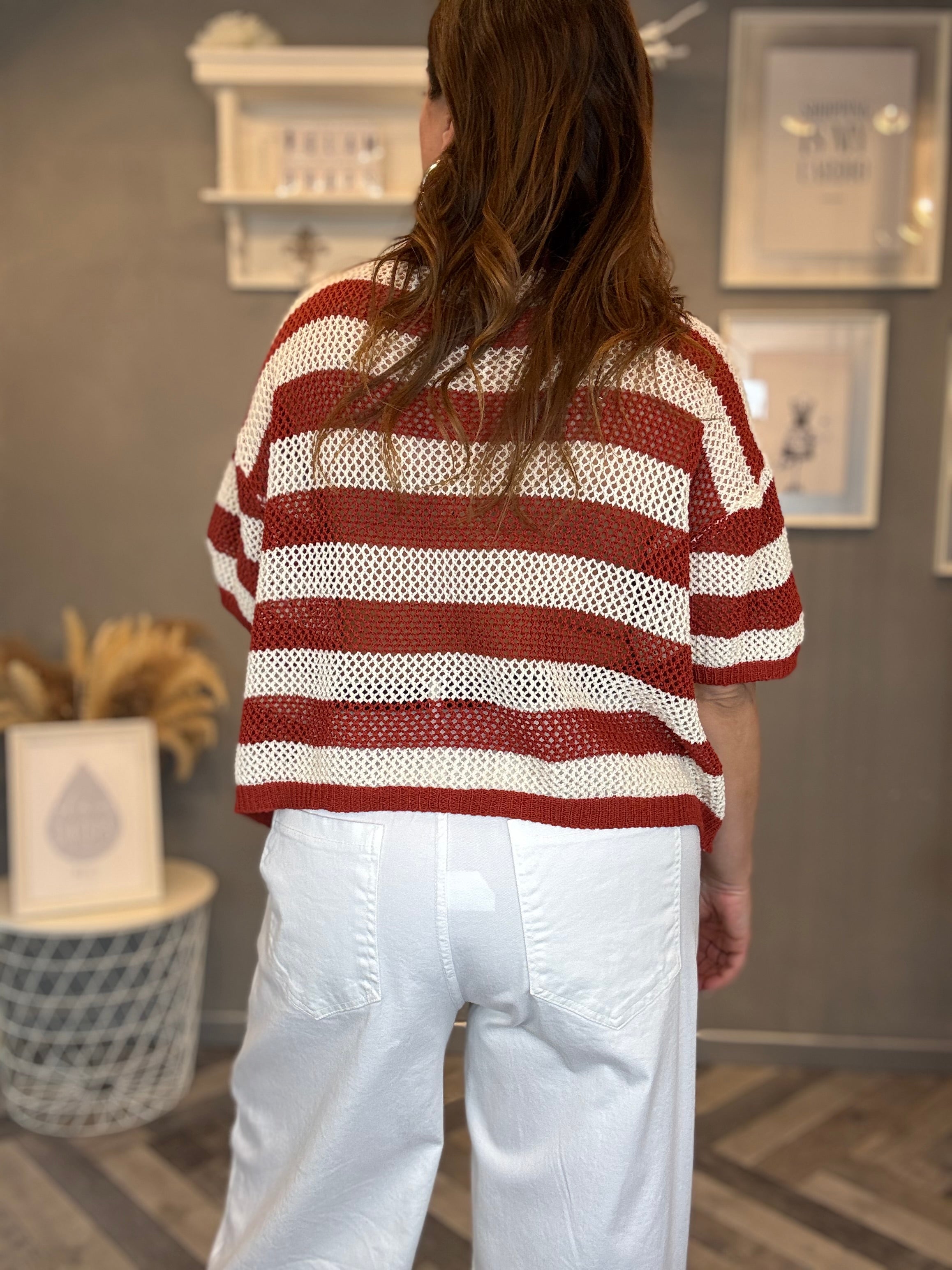 Polo traforata righe ruggine