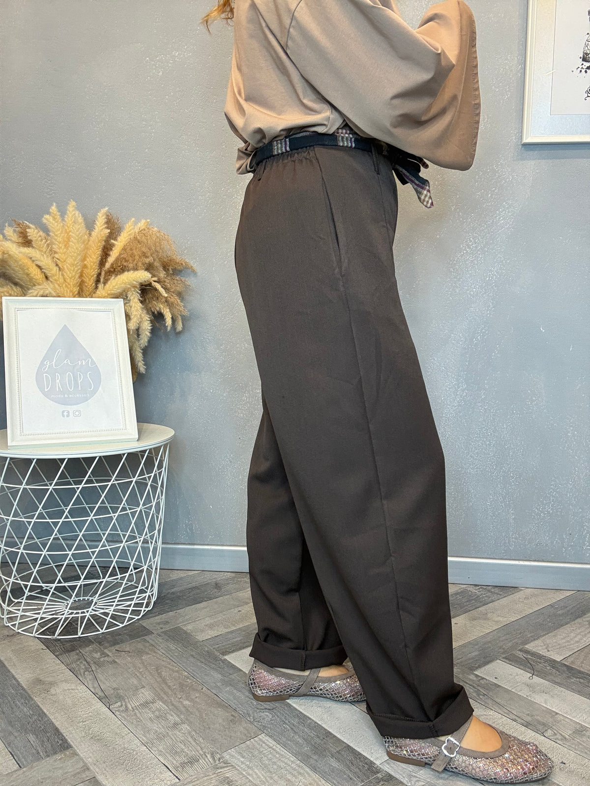Pantalone check detail cioccolato