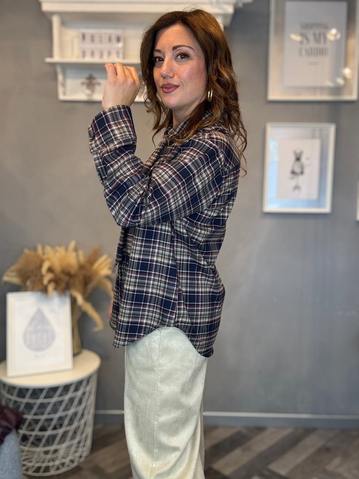 Camicia check blu e bordeaux con cravatta