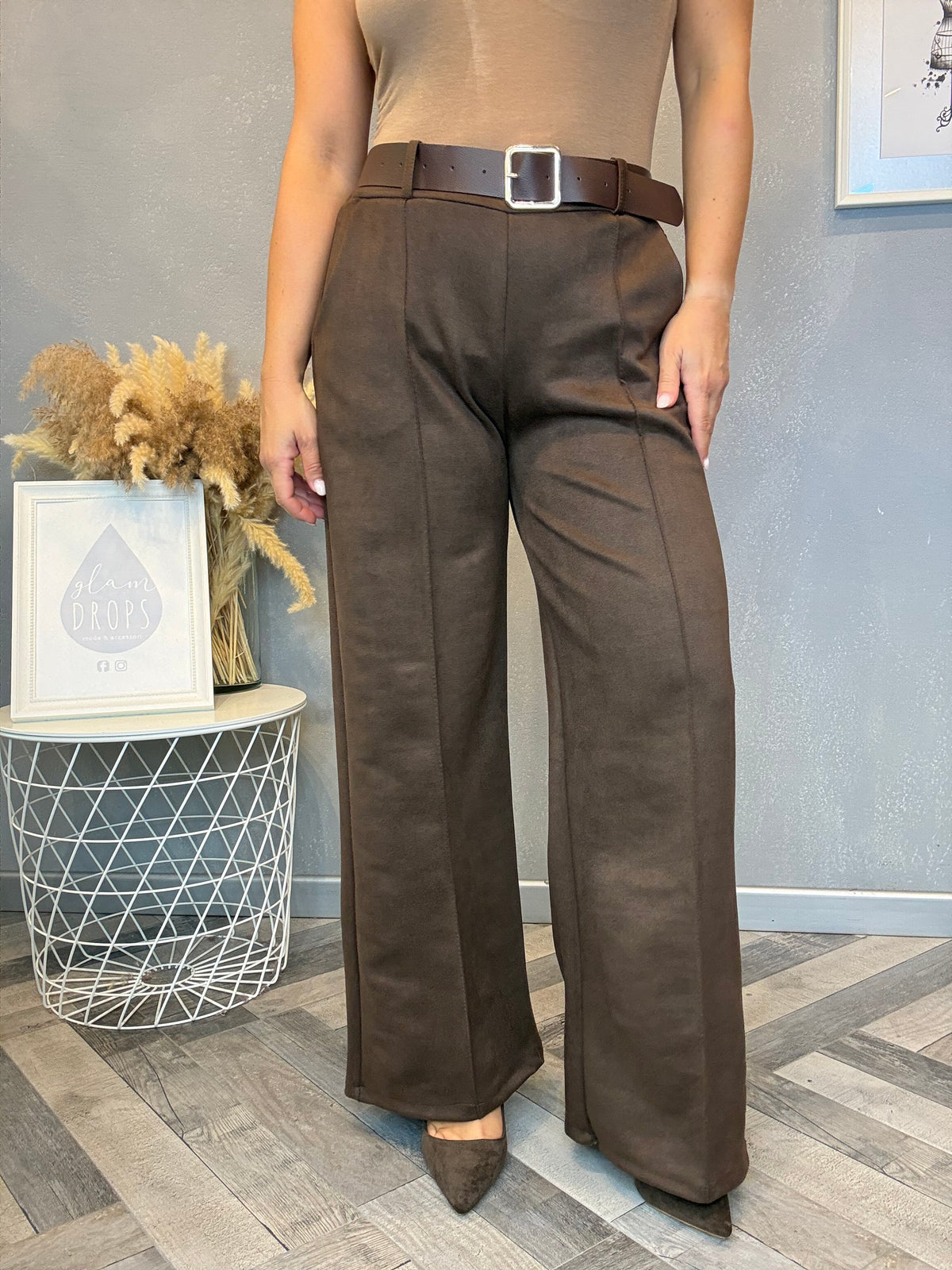 Pantalone Icon ecosuede moro con cintura