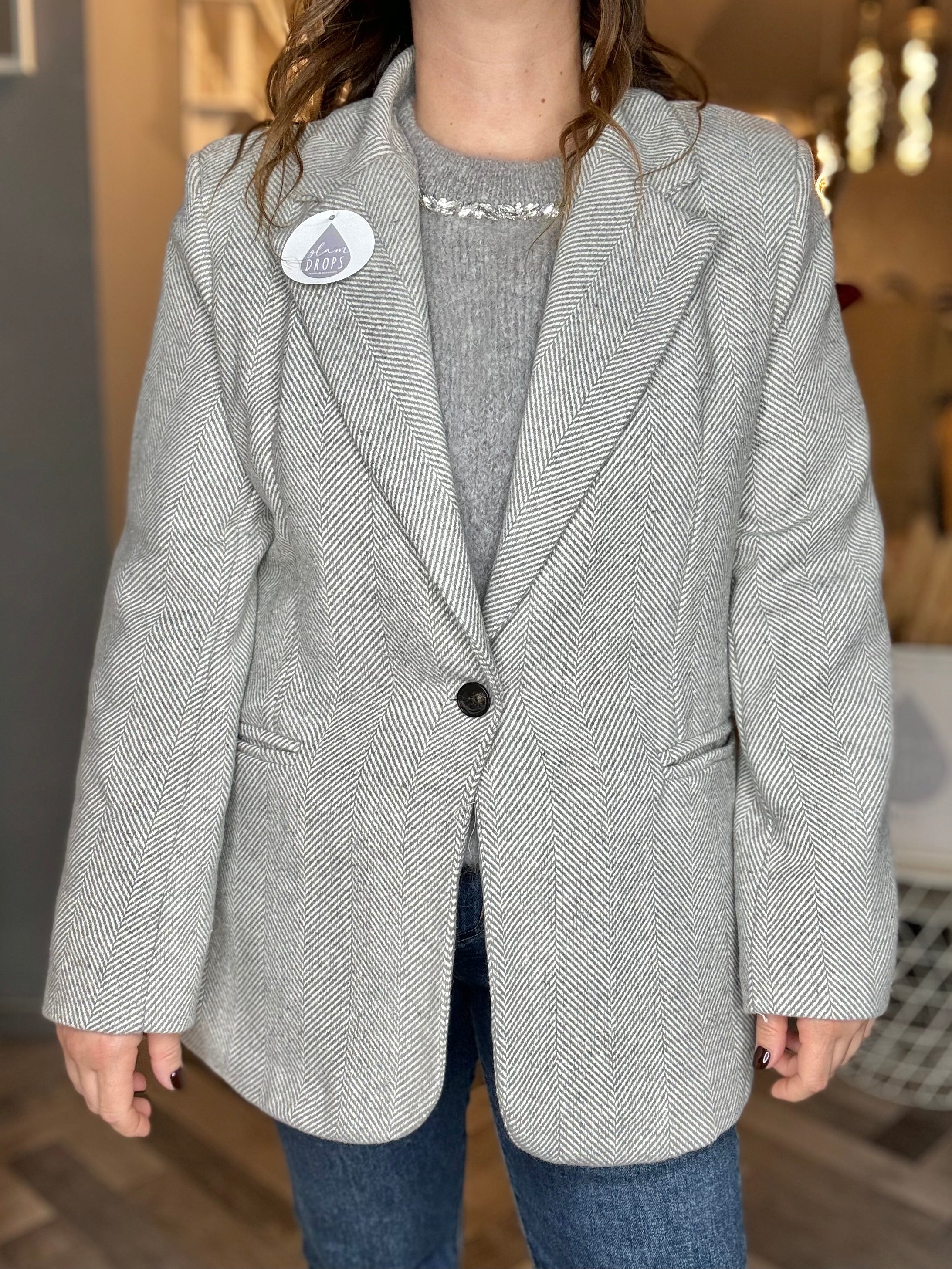 Giacca cappotto spigata teddy grigia