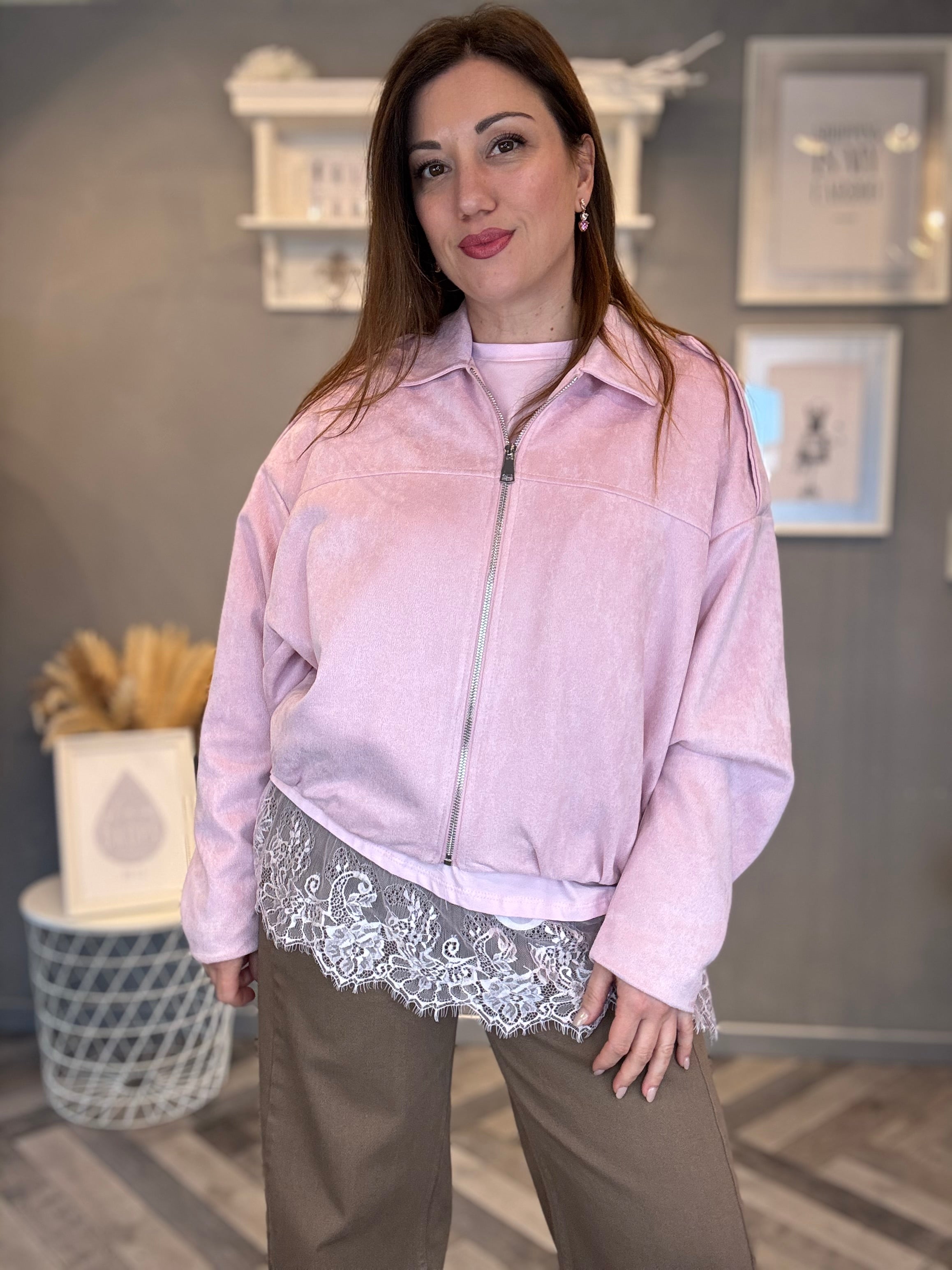 Bomber in eco suede rosa