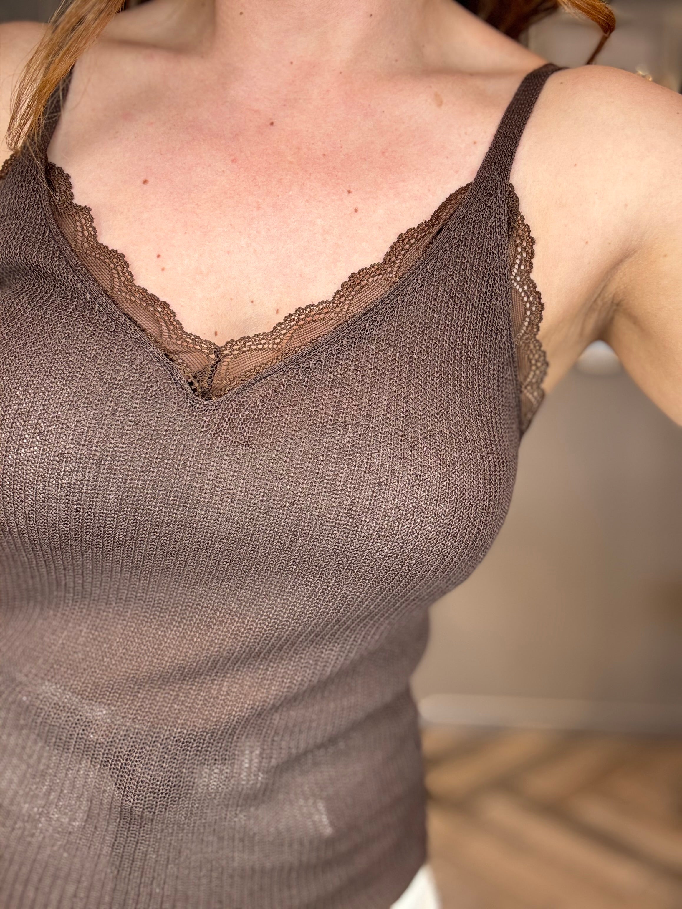 Top in Maglia con pizzo moro