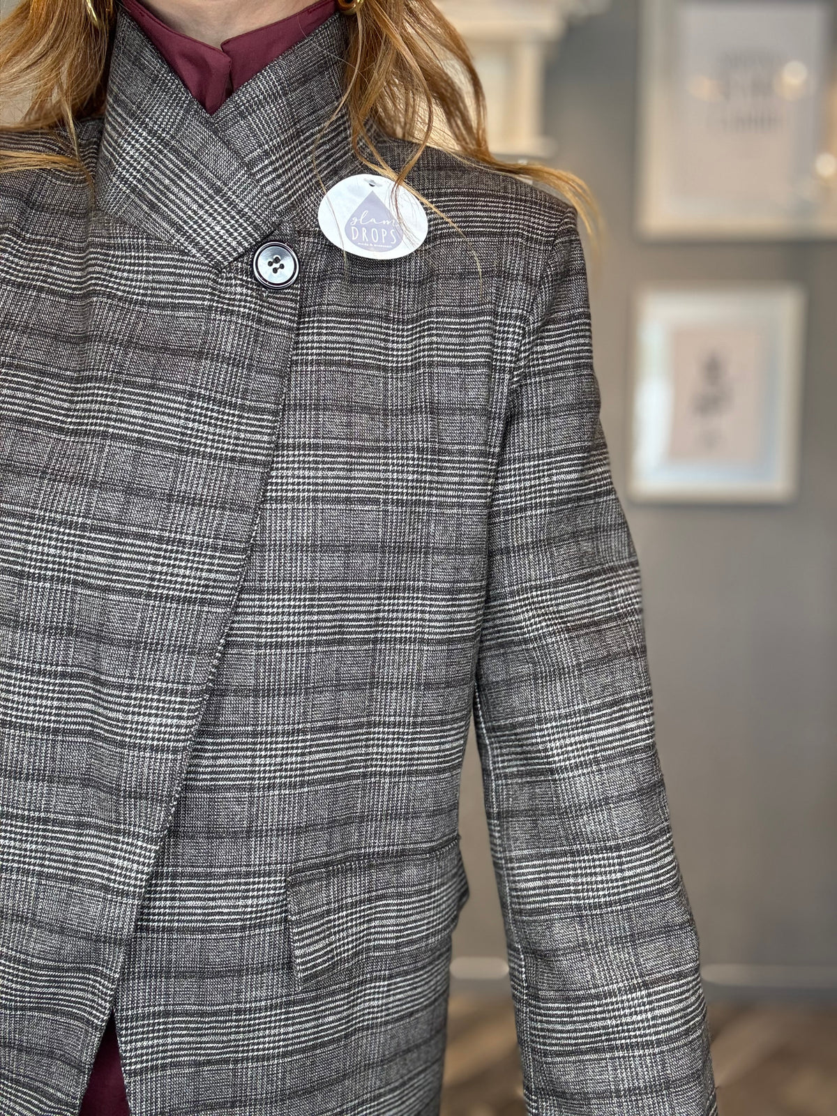 Blazer check grigio collo incrociato