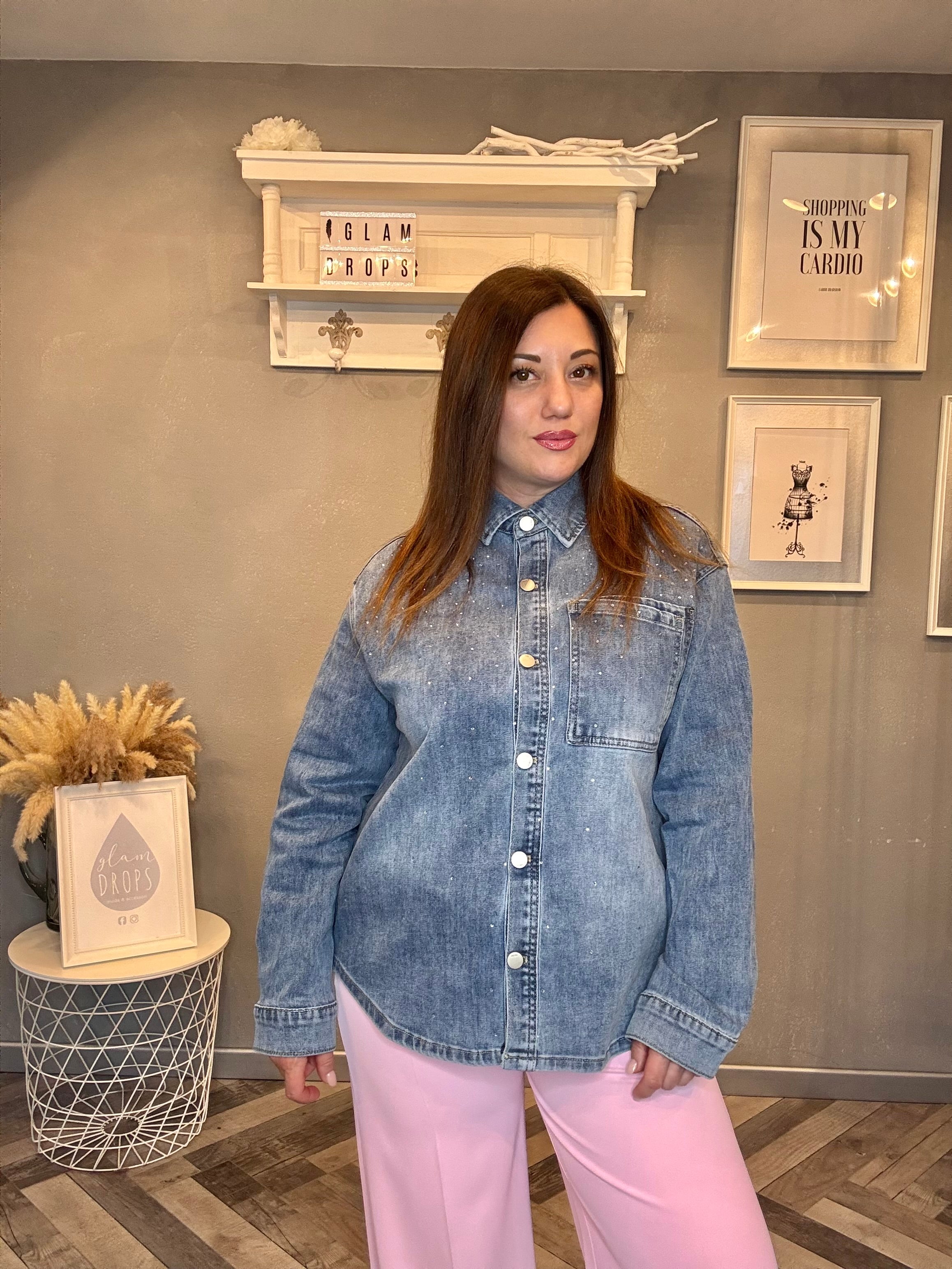 Camicia in denim con strass