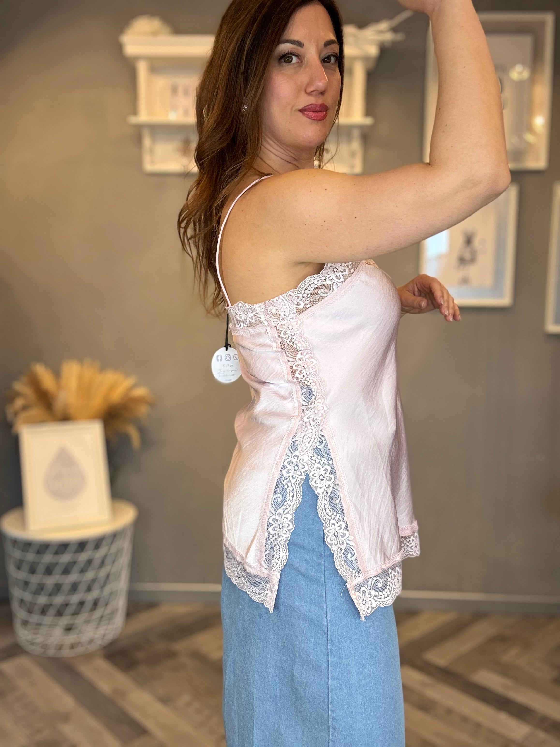 Top Velvet lace rosa pastello