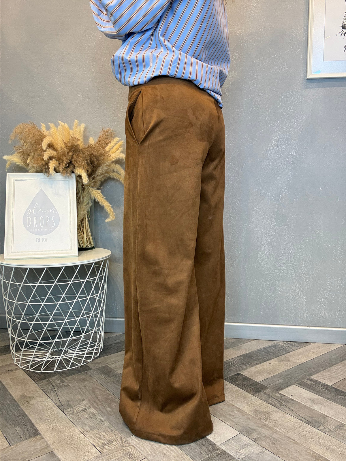 Pantalone palazzo eco suede cognac