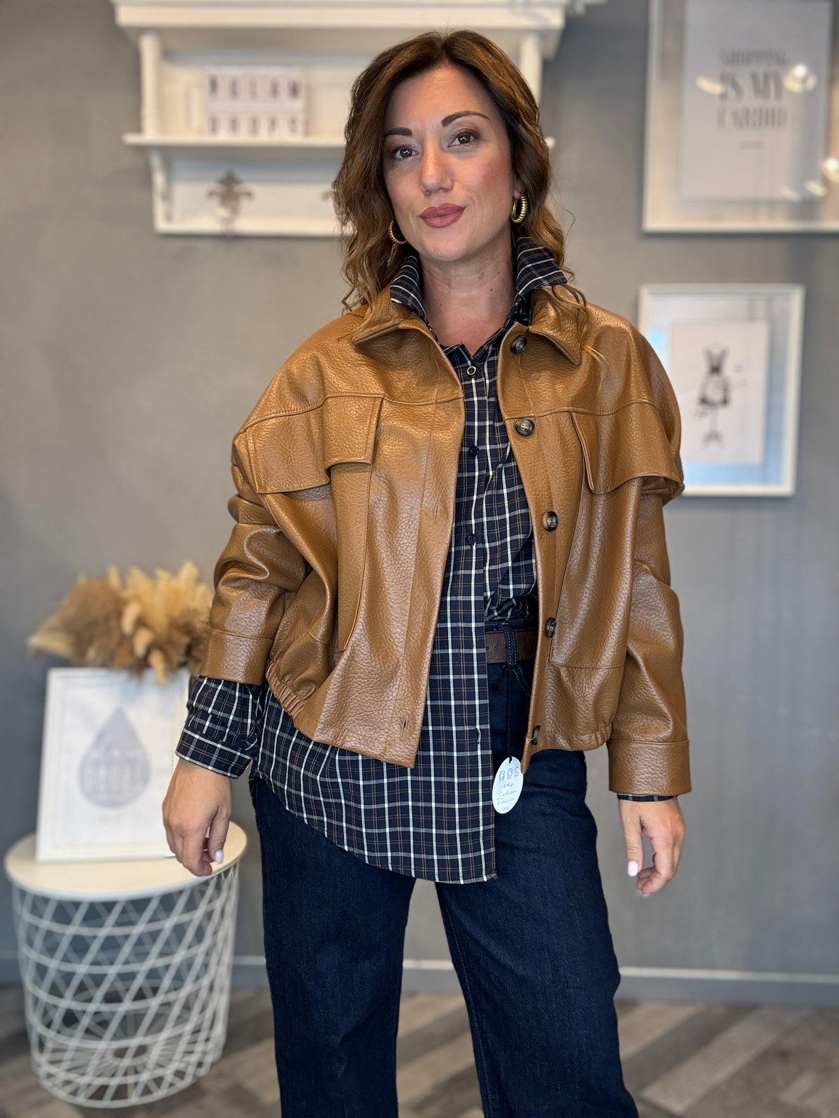 Giubbotto ecopelle camel