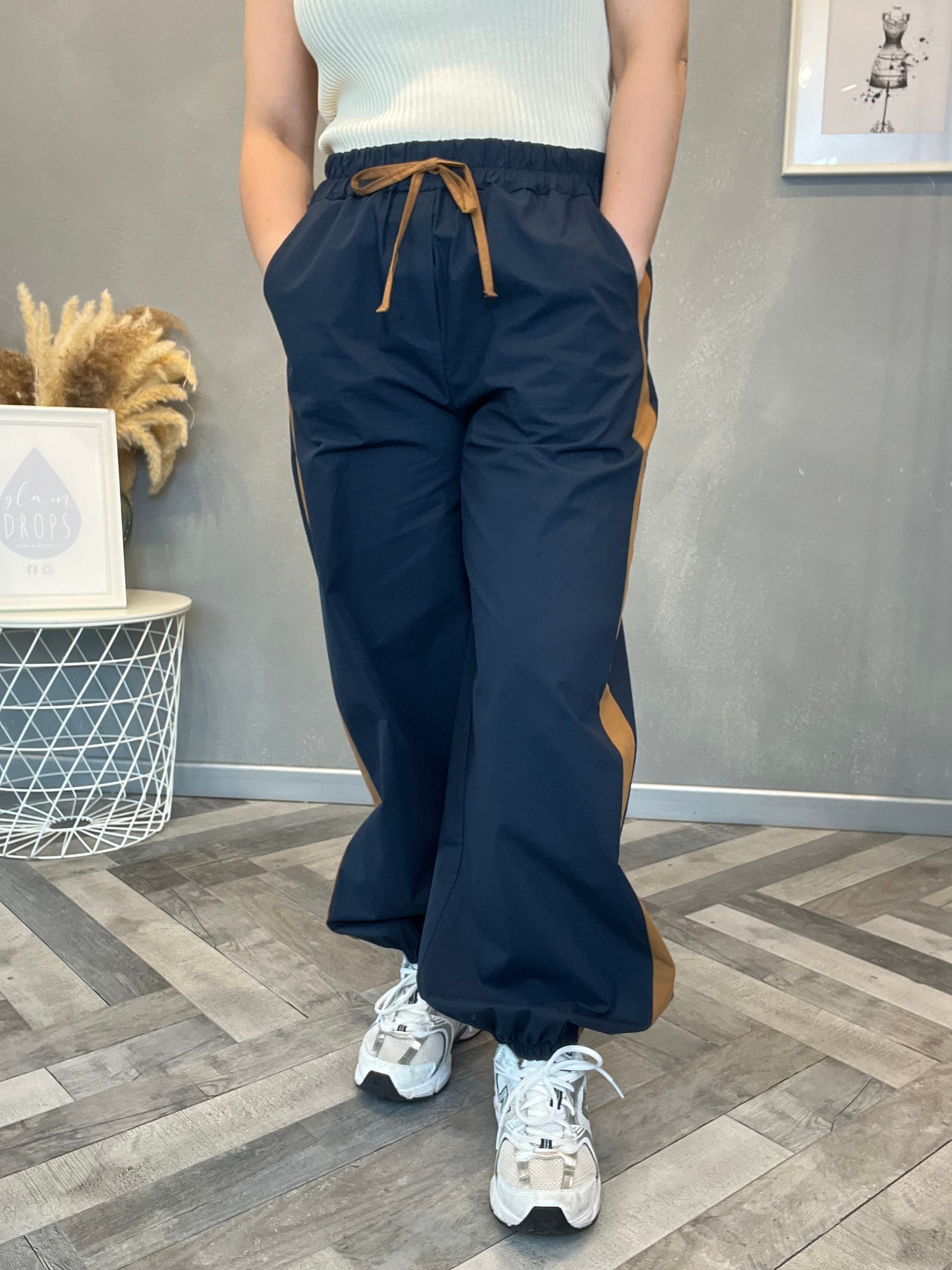 Pantalone Bicolore blu e camel