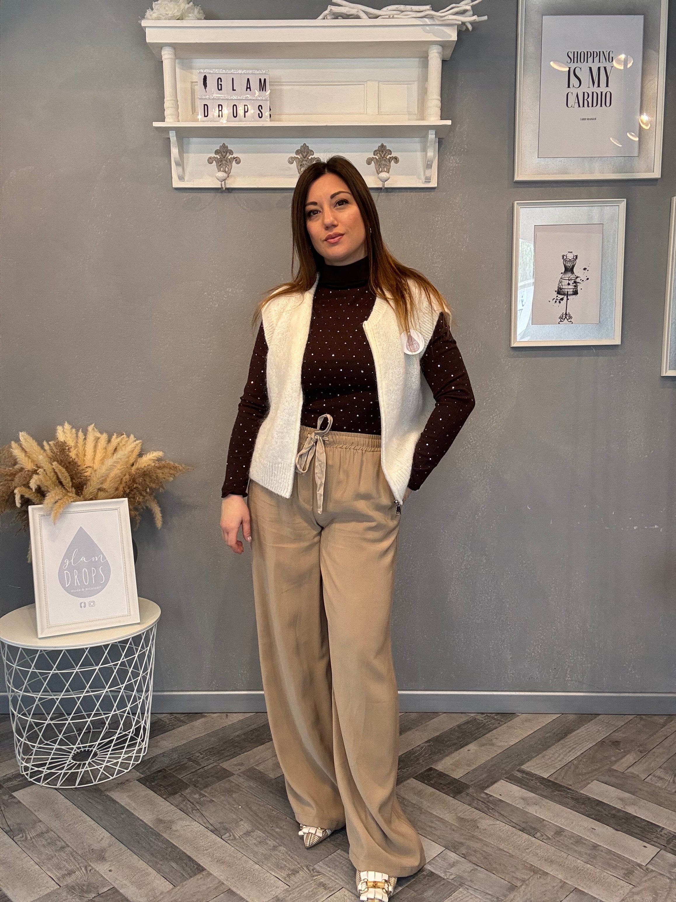 Gilet in maglia con zip panna