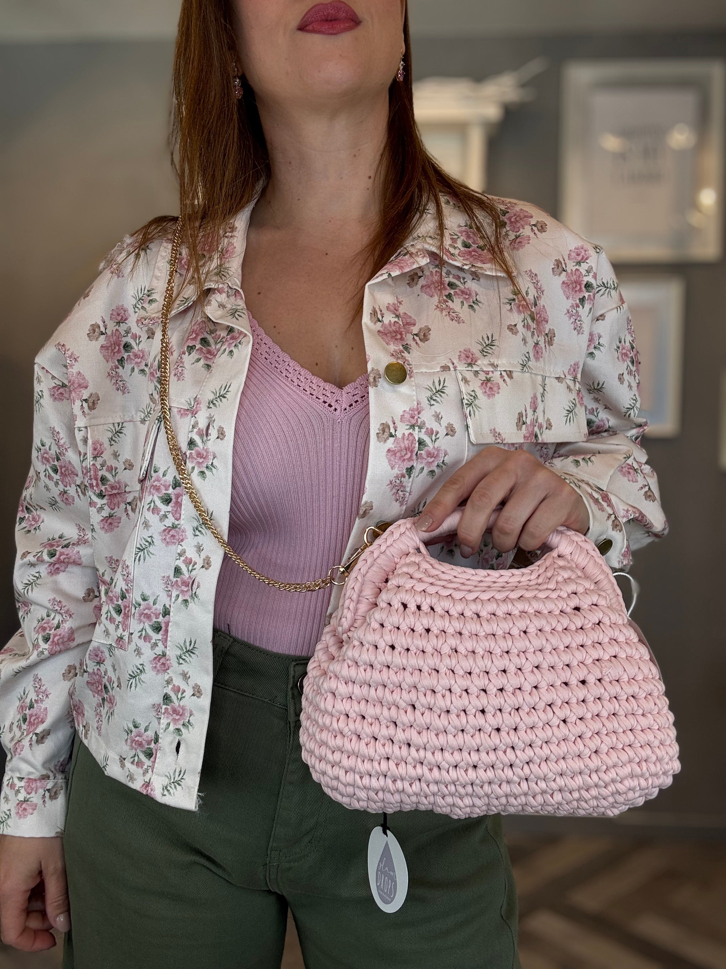 Borsa chunky bag intreccio rosa