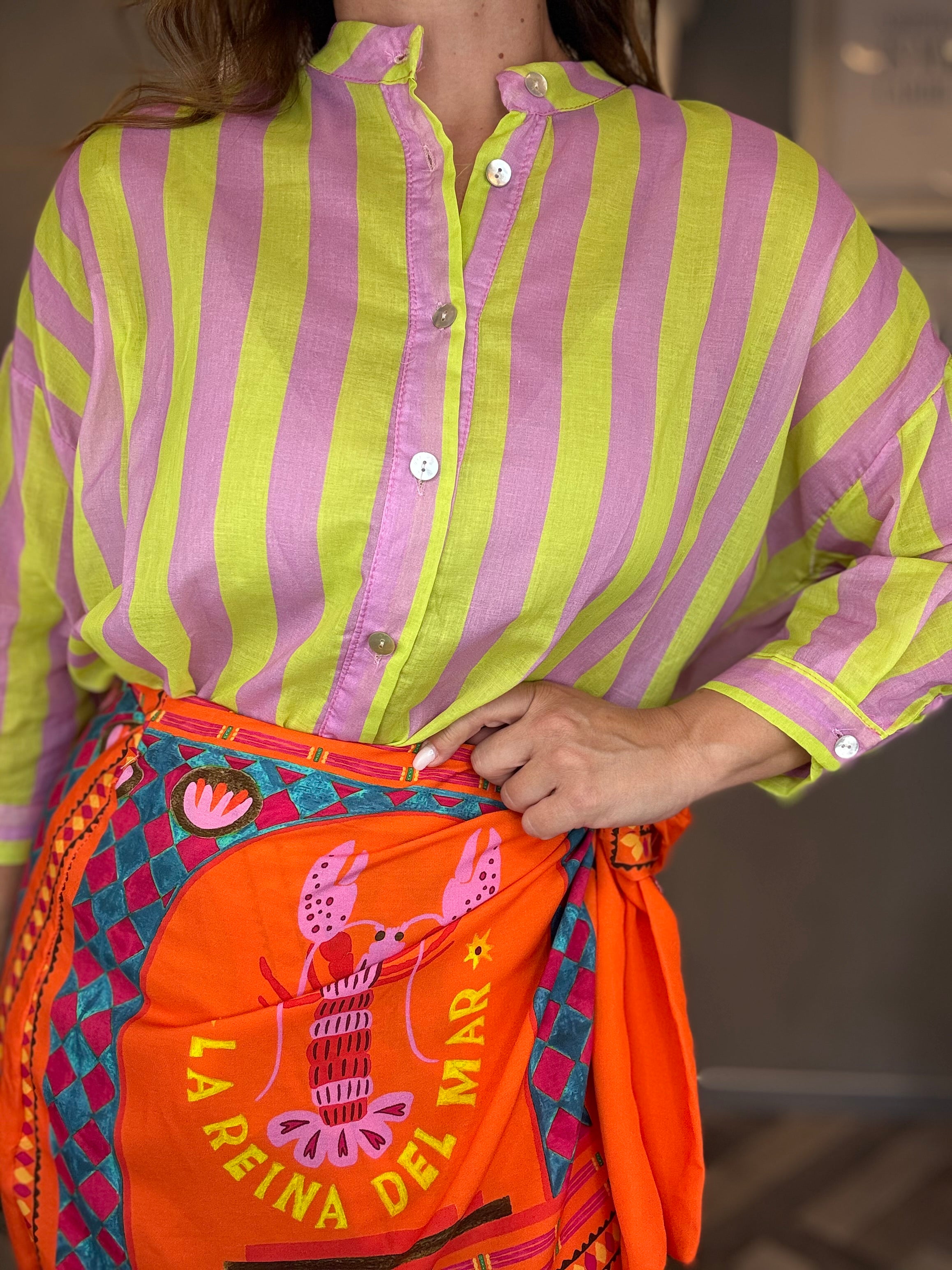 Camicia Isla Bonita righe lilla e lime