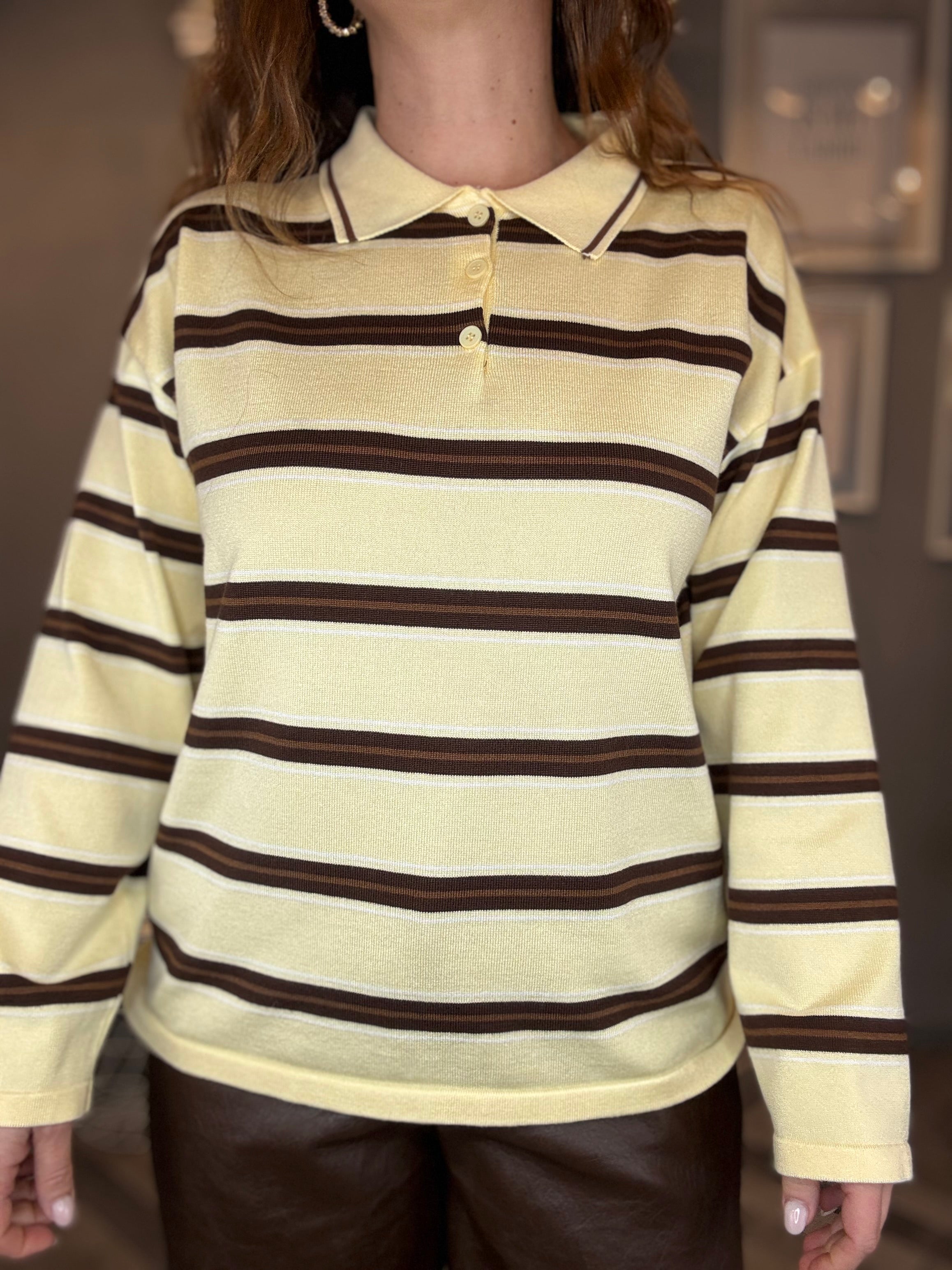 Maglia polo gialla a righe marroni