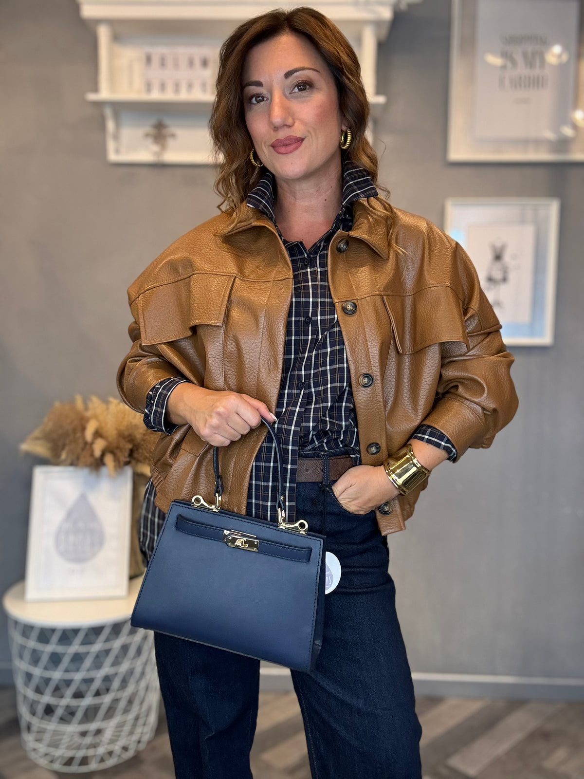 Giubbotto ecopelle camel