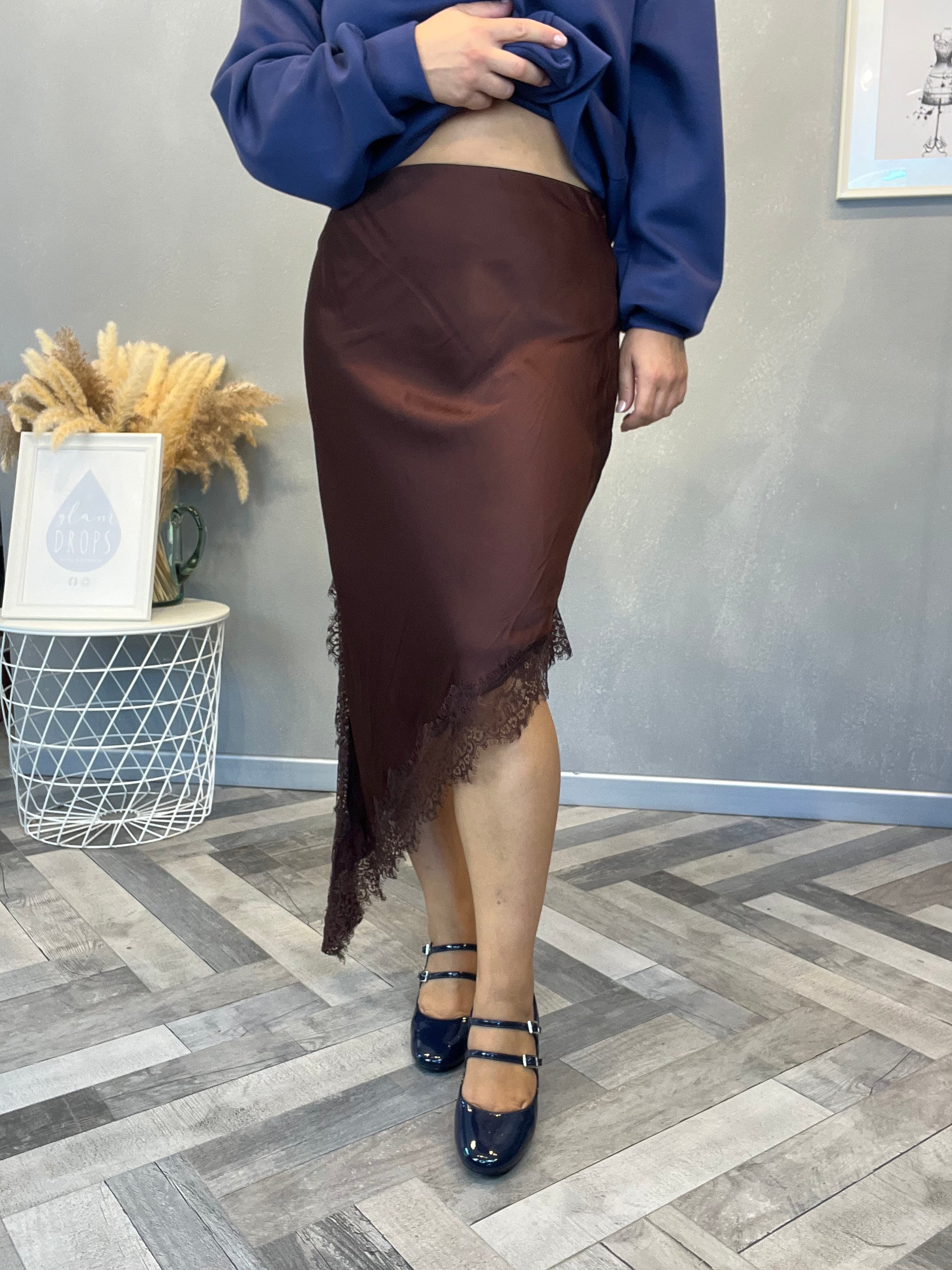 Lumina gonna raso e pizzo cioccolato