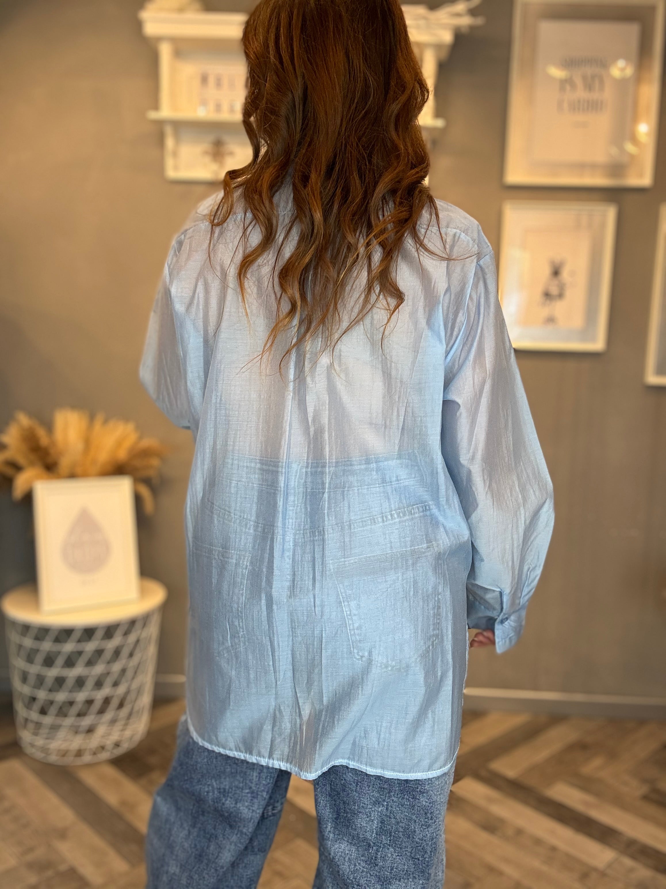 Camicia gioiello in tencel celeste