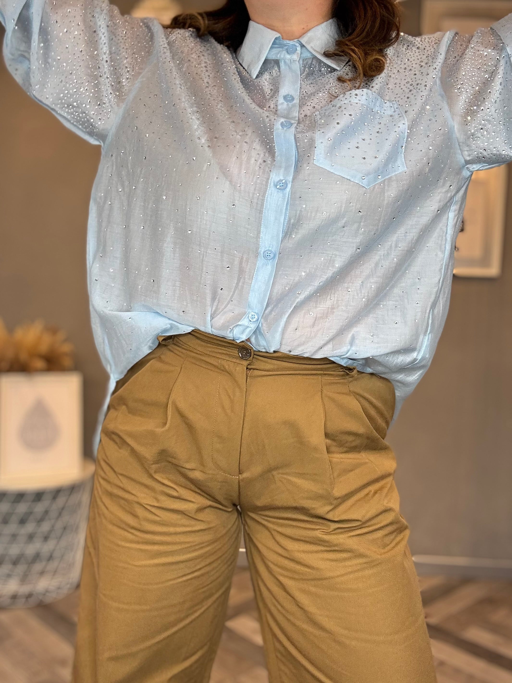 Pantalone wide leg con risvolto a righe