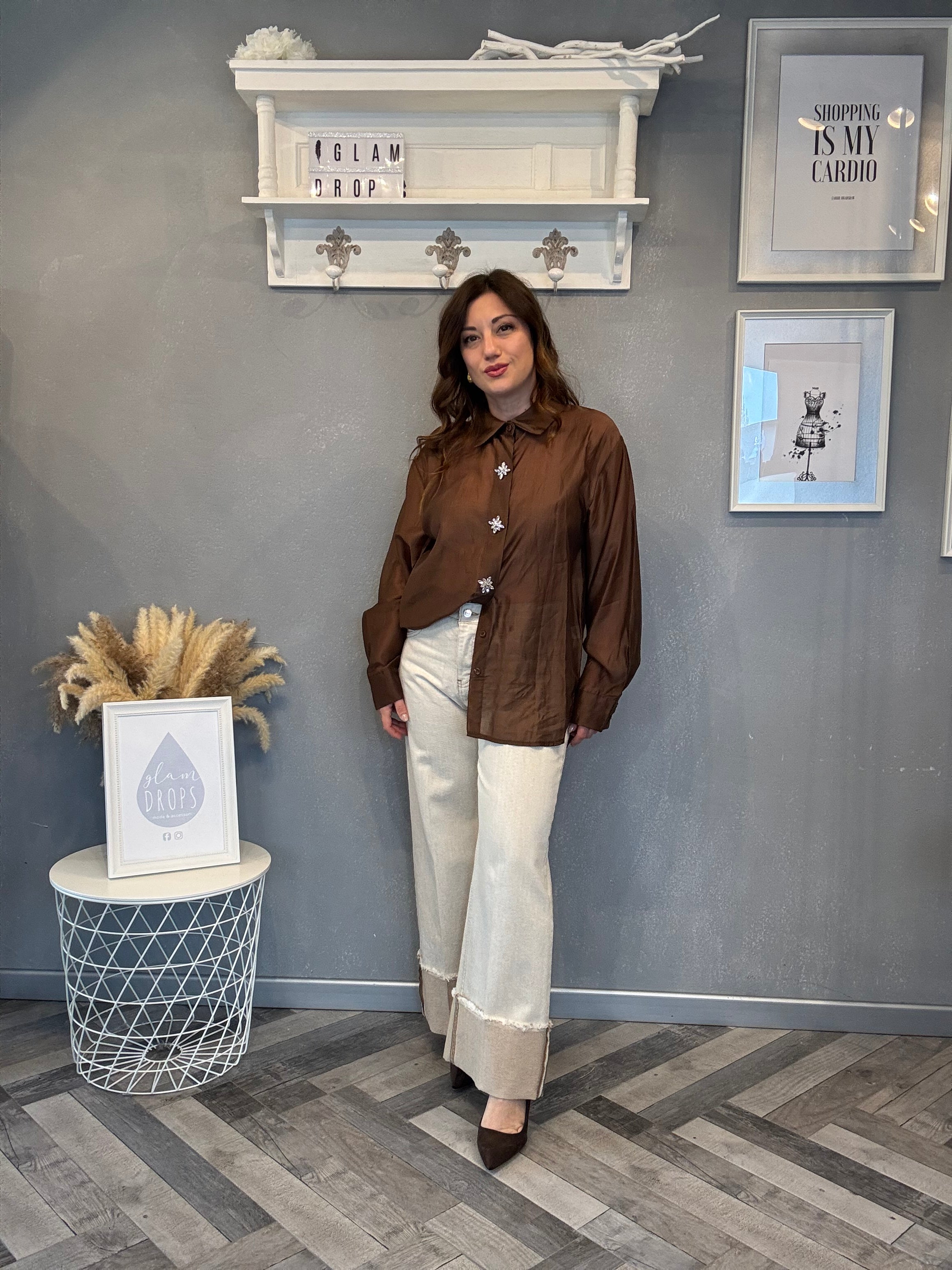 Camicia gioiello in tencel cioccolato