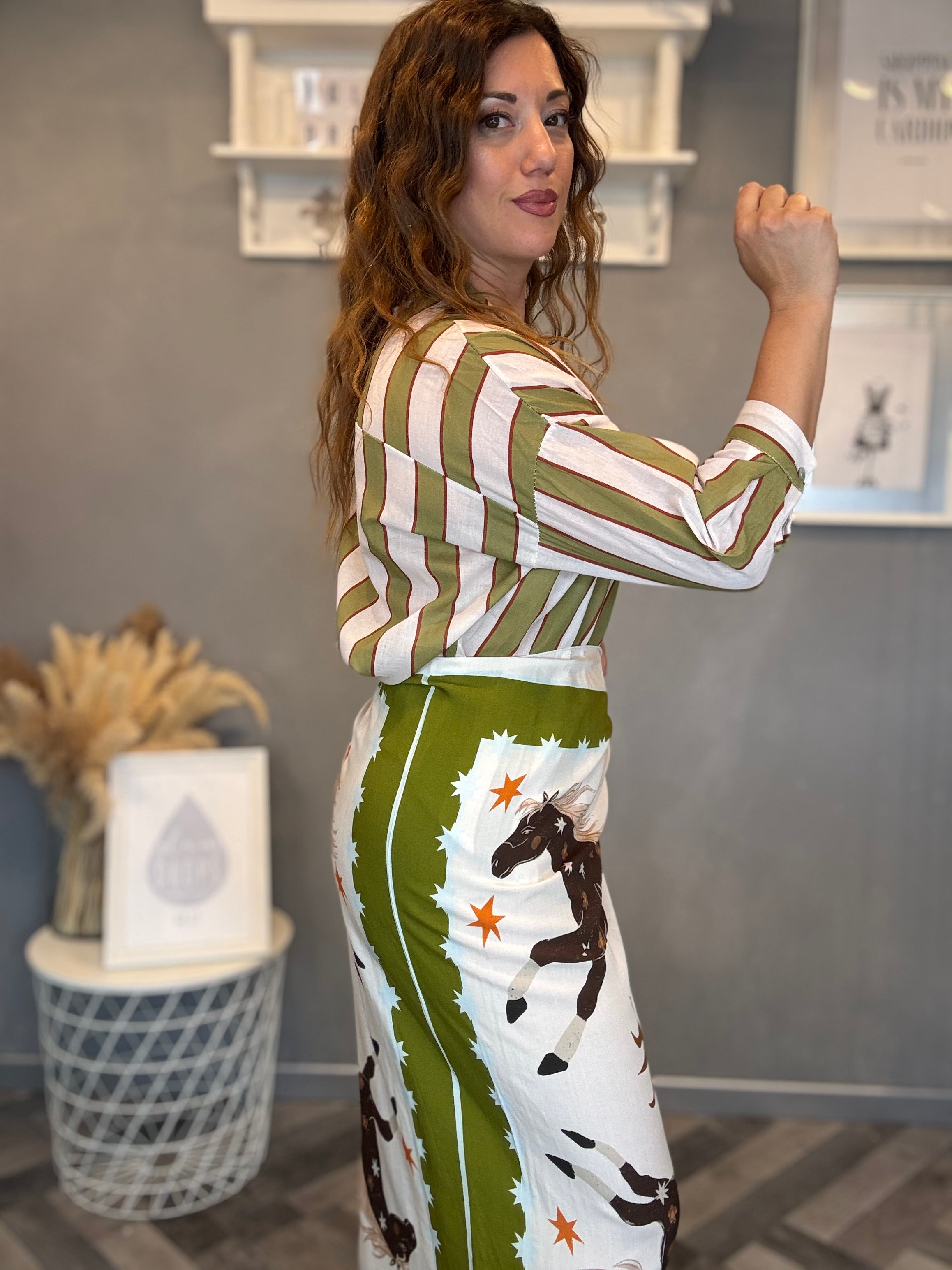 Gonna pareo Isla Bonita midi cavalli verde oliva