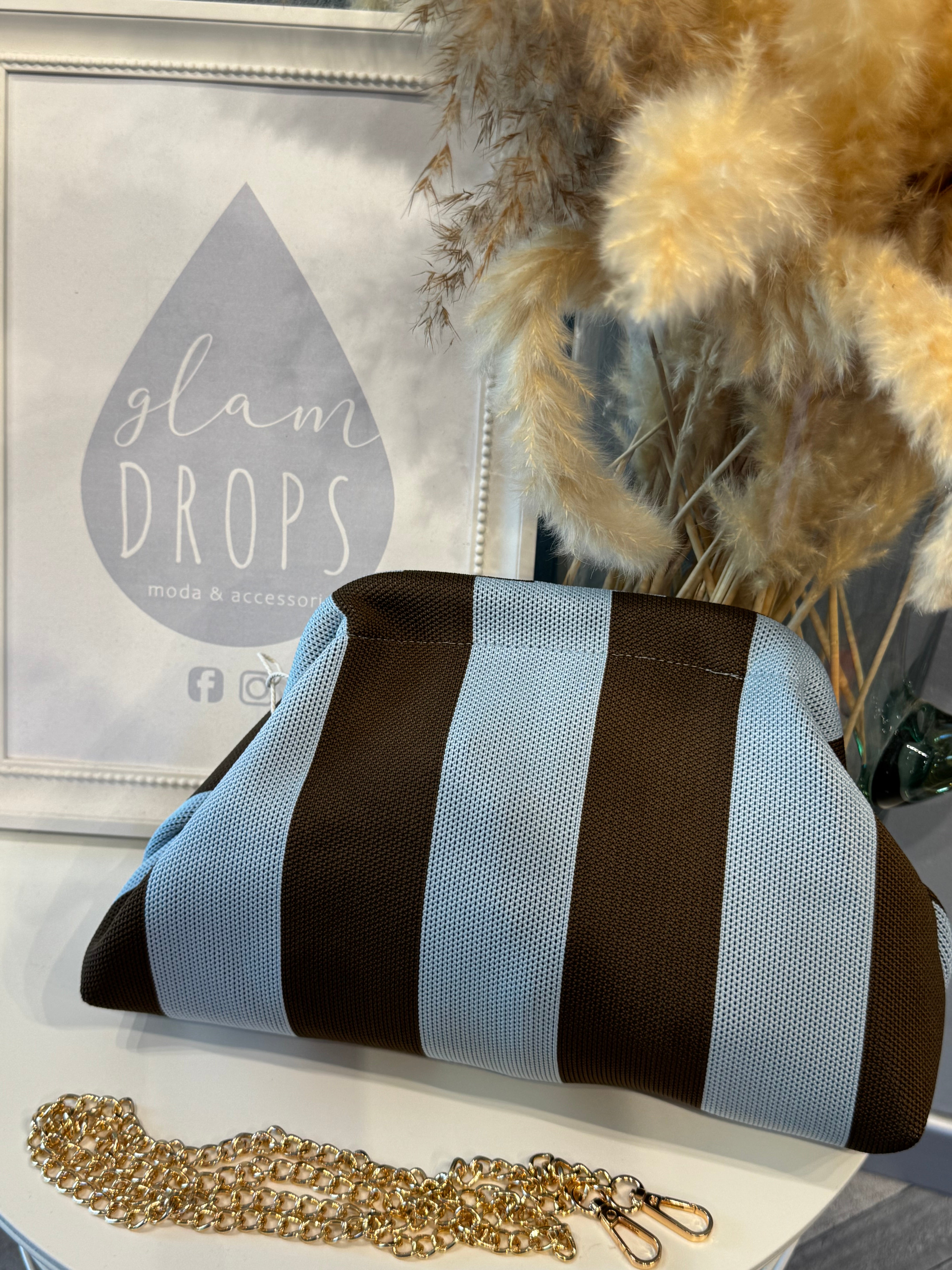 Borsa Stripe celeste e moro
