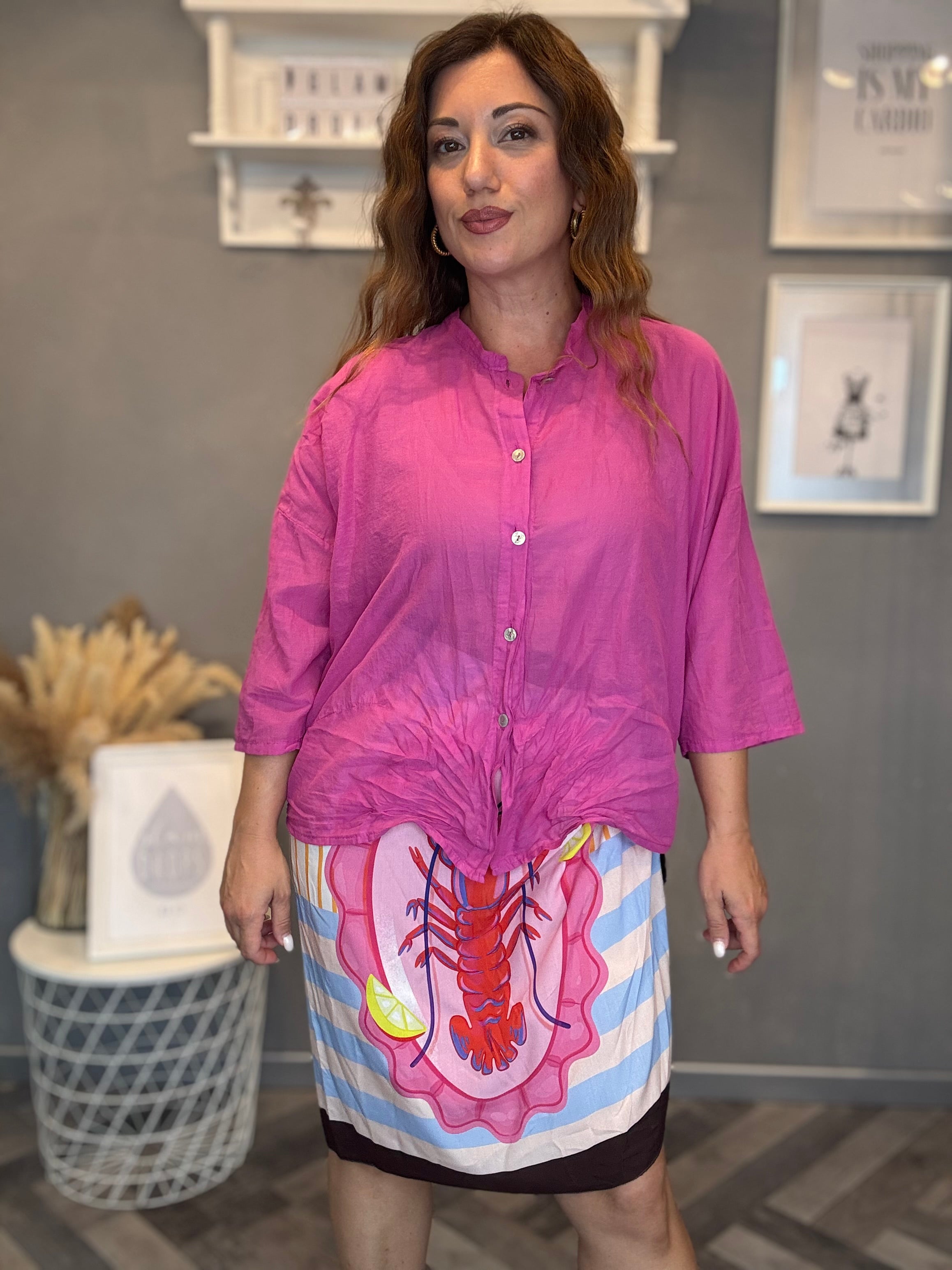 Camicia in mussola manica 3/4 fucsia