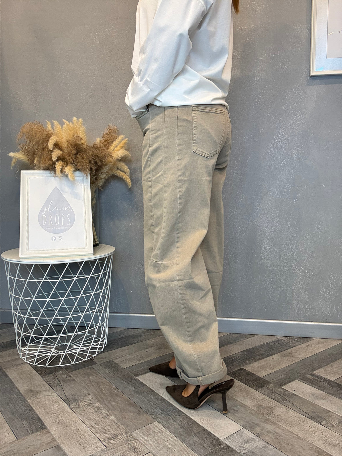 Jeans barrel soft beige