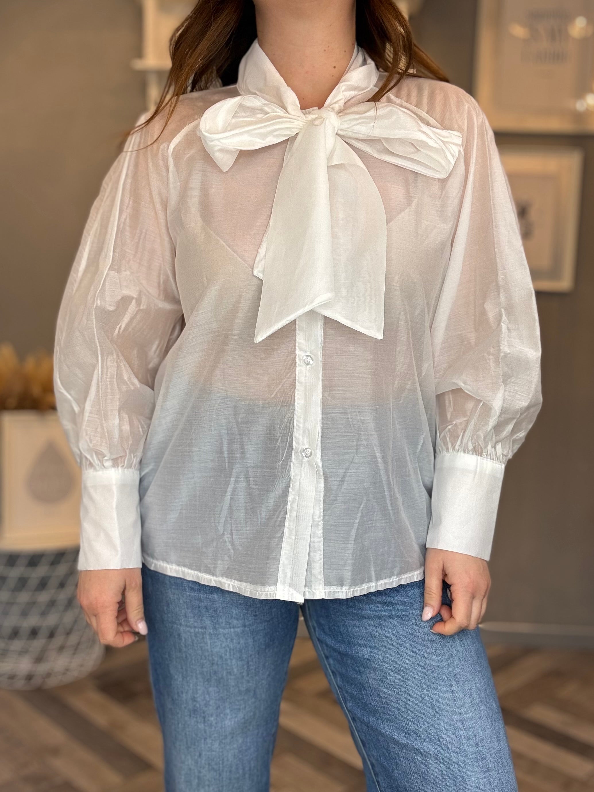 Camicia in tencel con fiocco