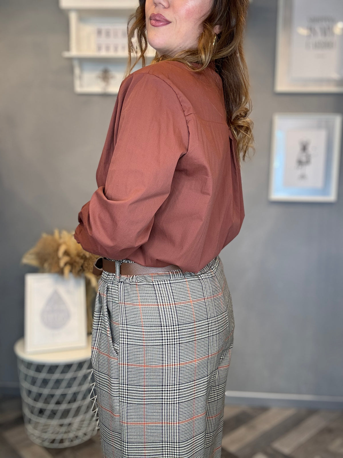 Pantalone palazzo check principe di Galles ruggine