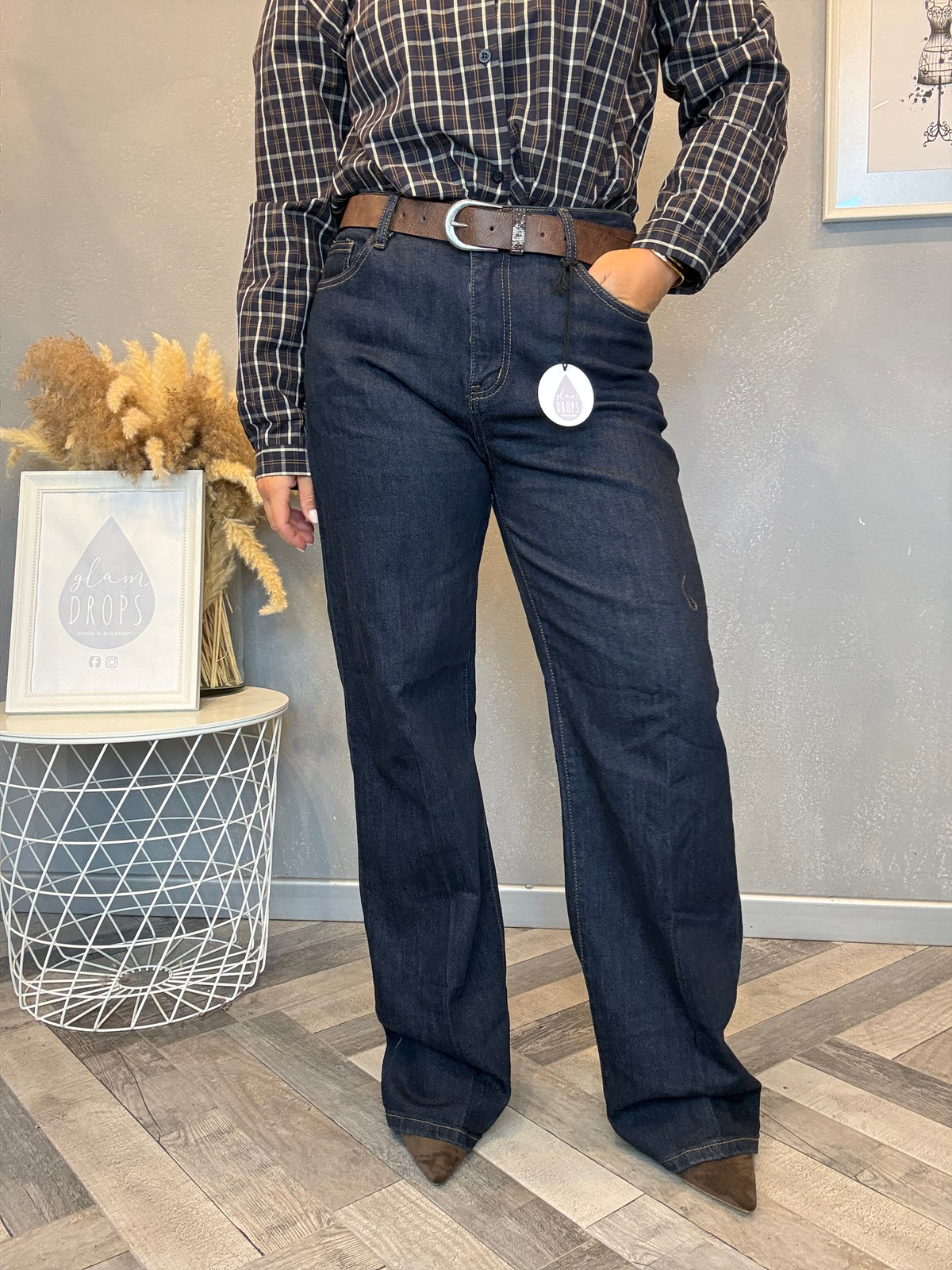 Jeans palazzo con cintura jewel
