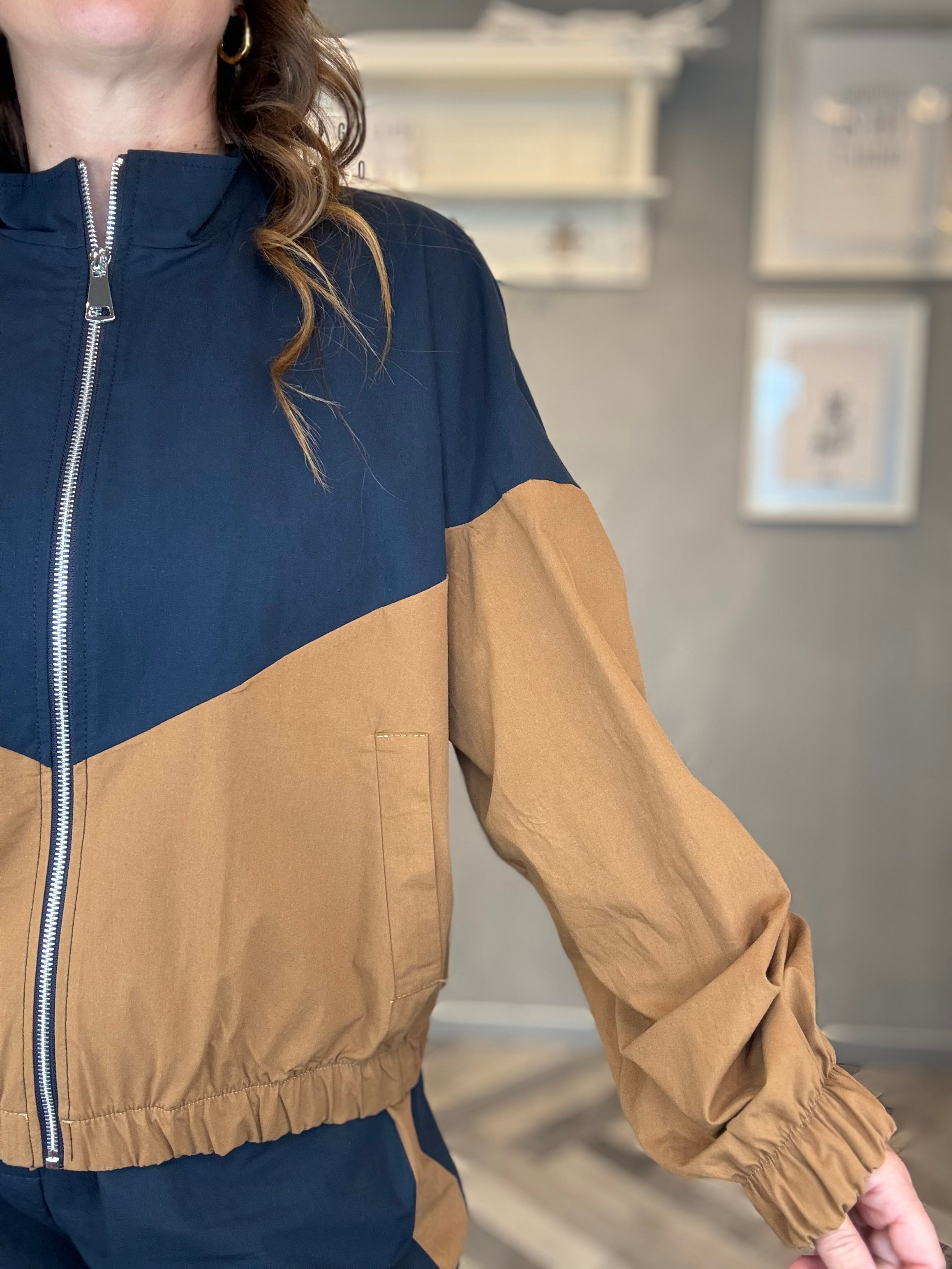 Giubbino Bicolore blu e camel