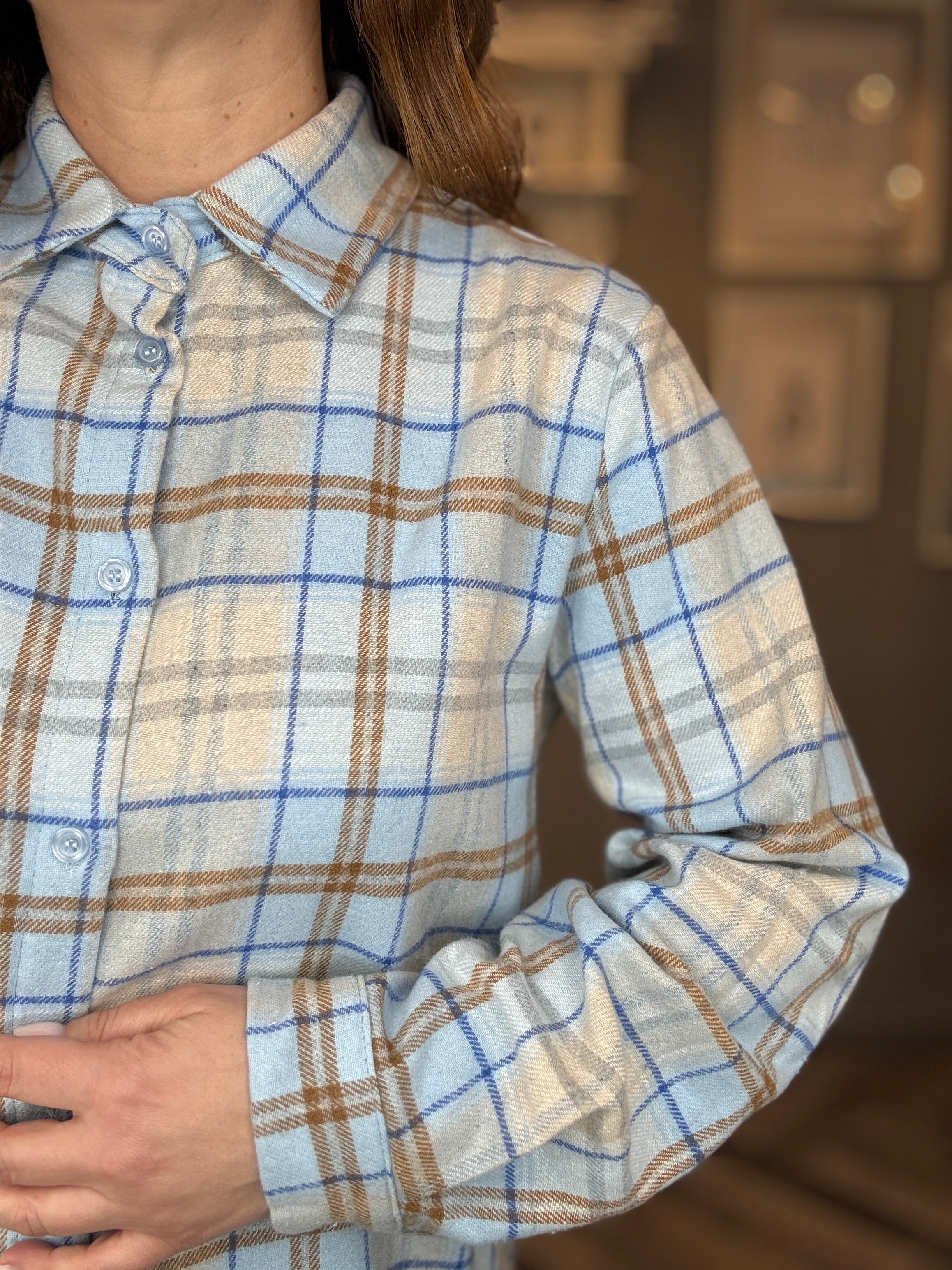 Camicia flanella check celeste