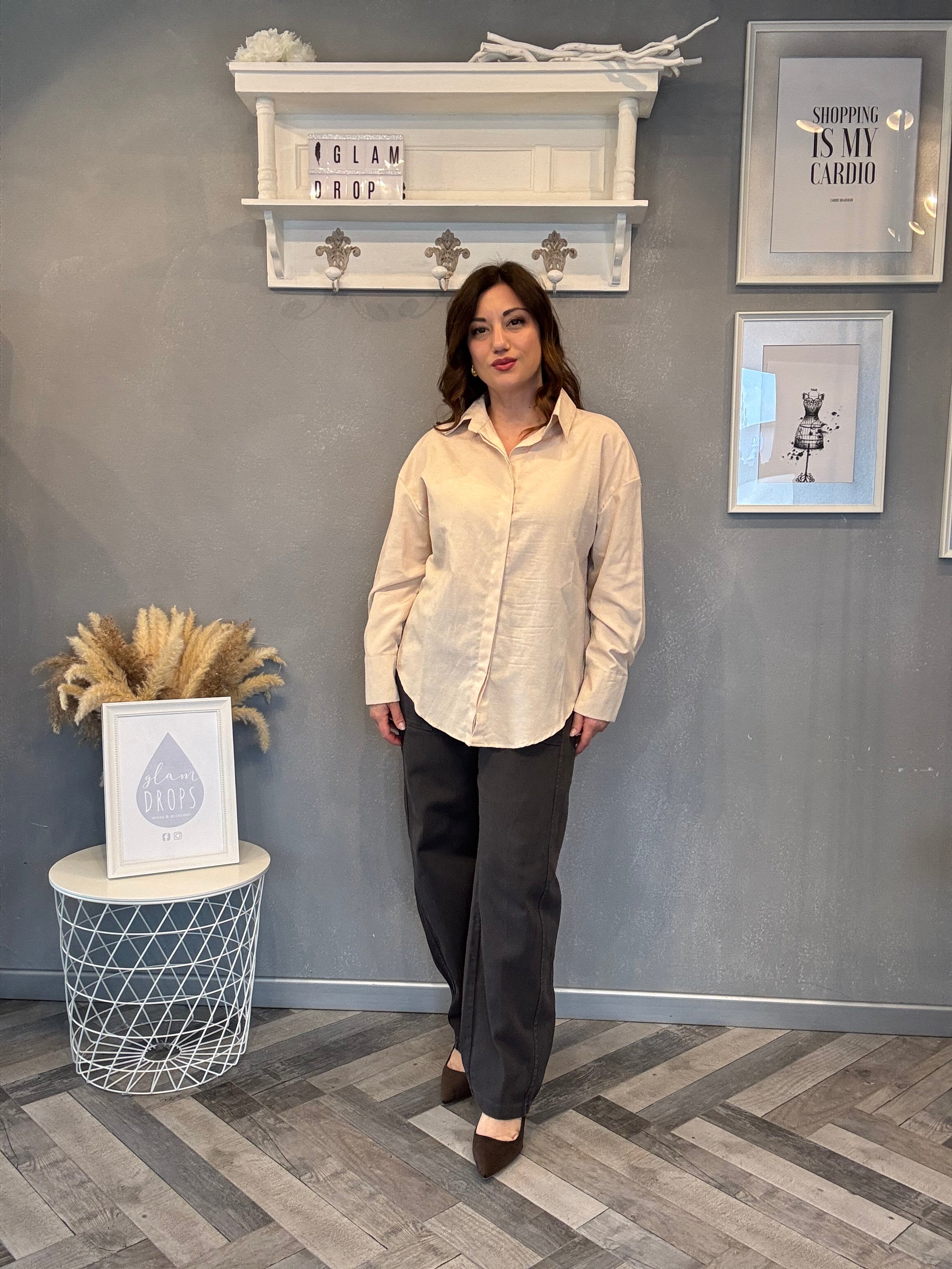 Camicia soft touch over beige
