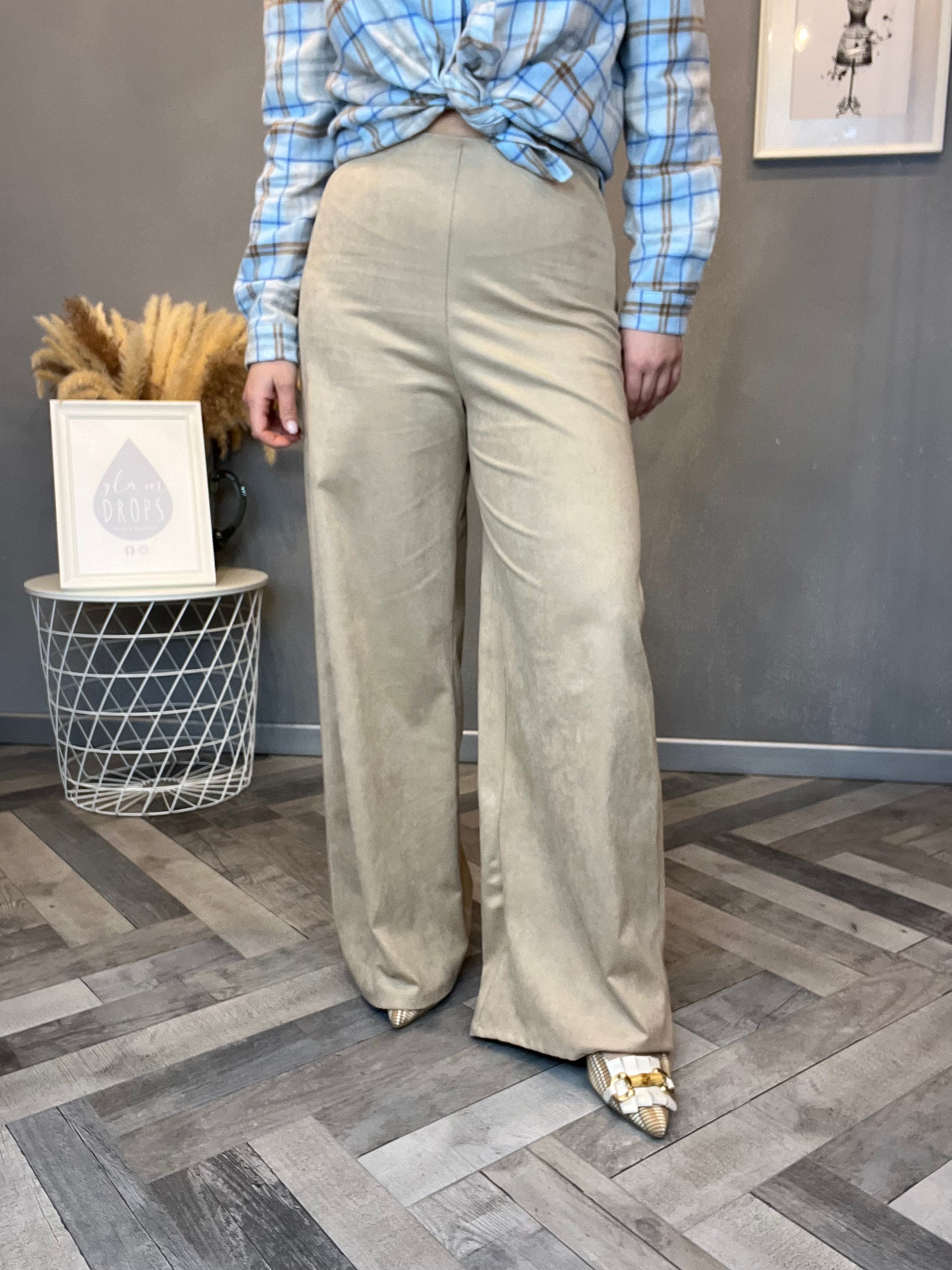 Pantalone eco suede wide beige