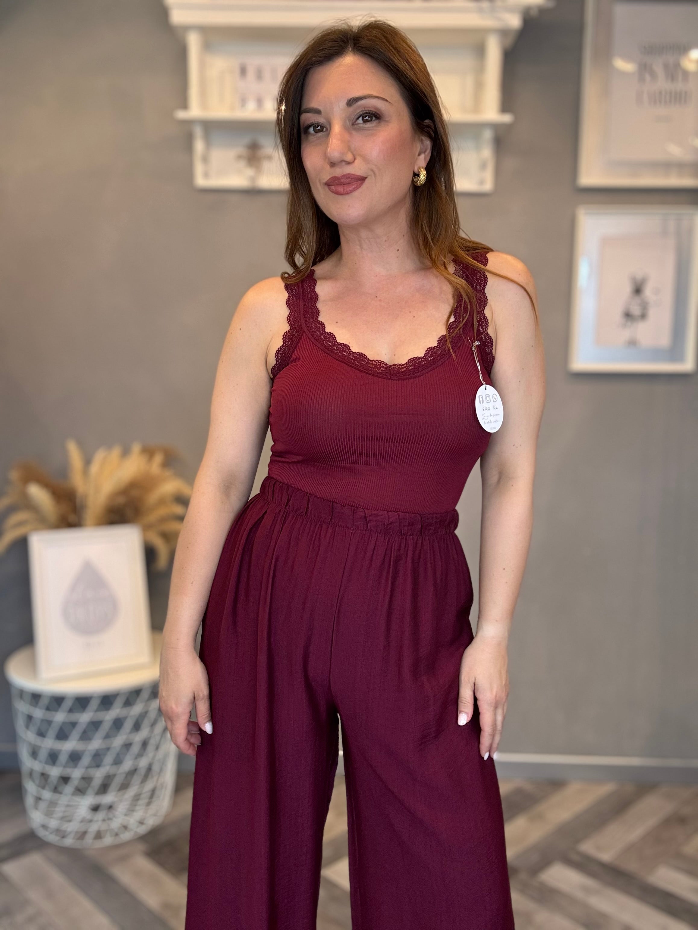 Canottiera con pizzo Borgogna