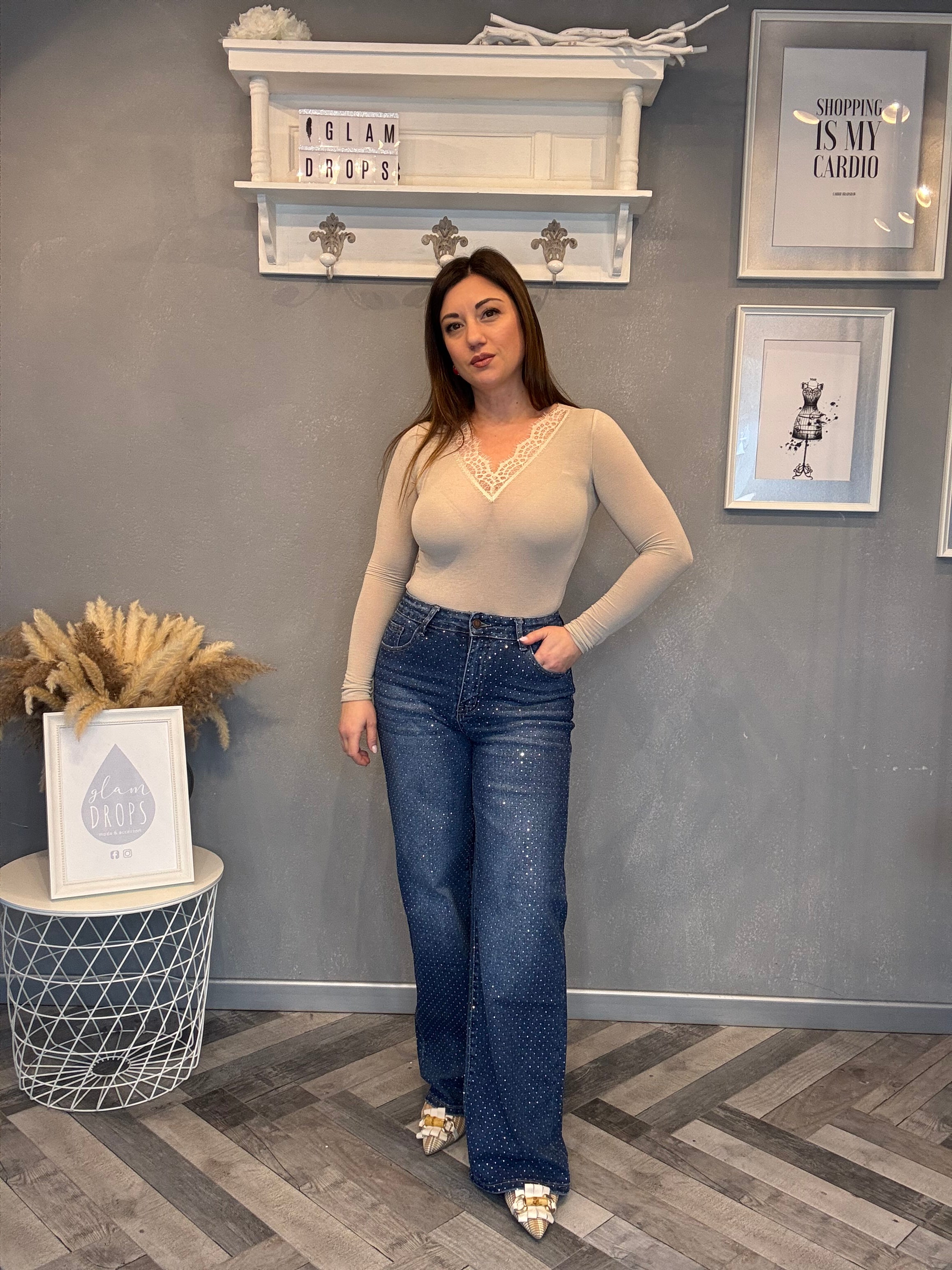 Cashmerina scollo a V con pizzo