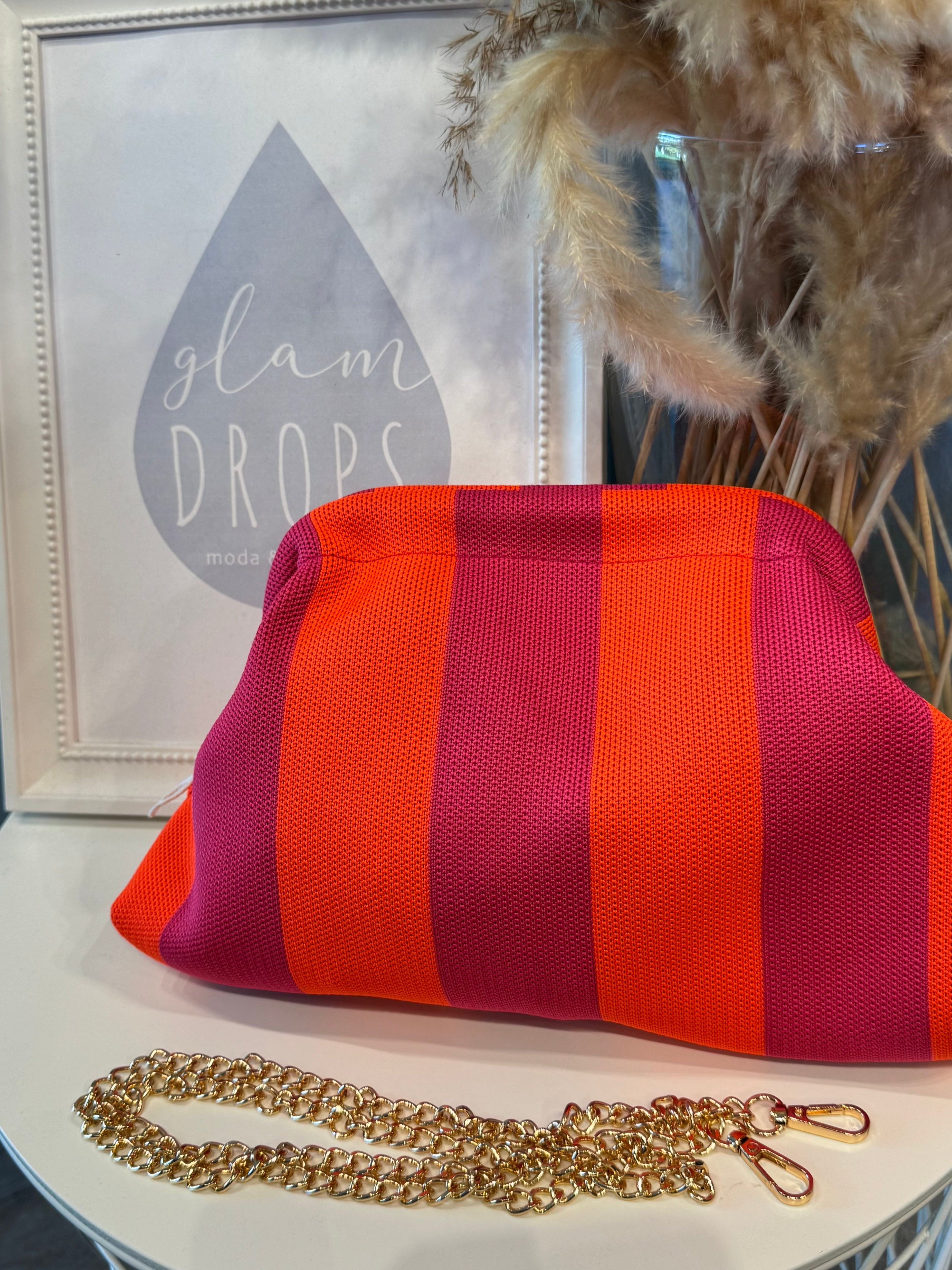 Borsa Stripe fucsia e arancio fluo