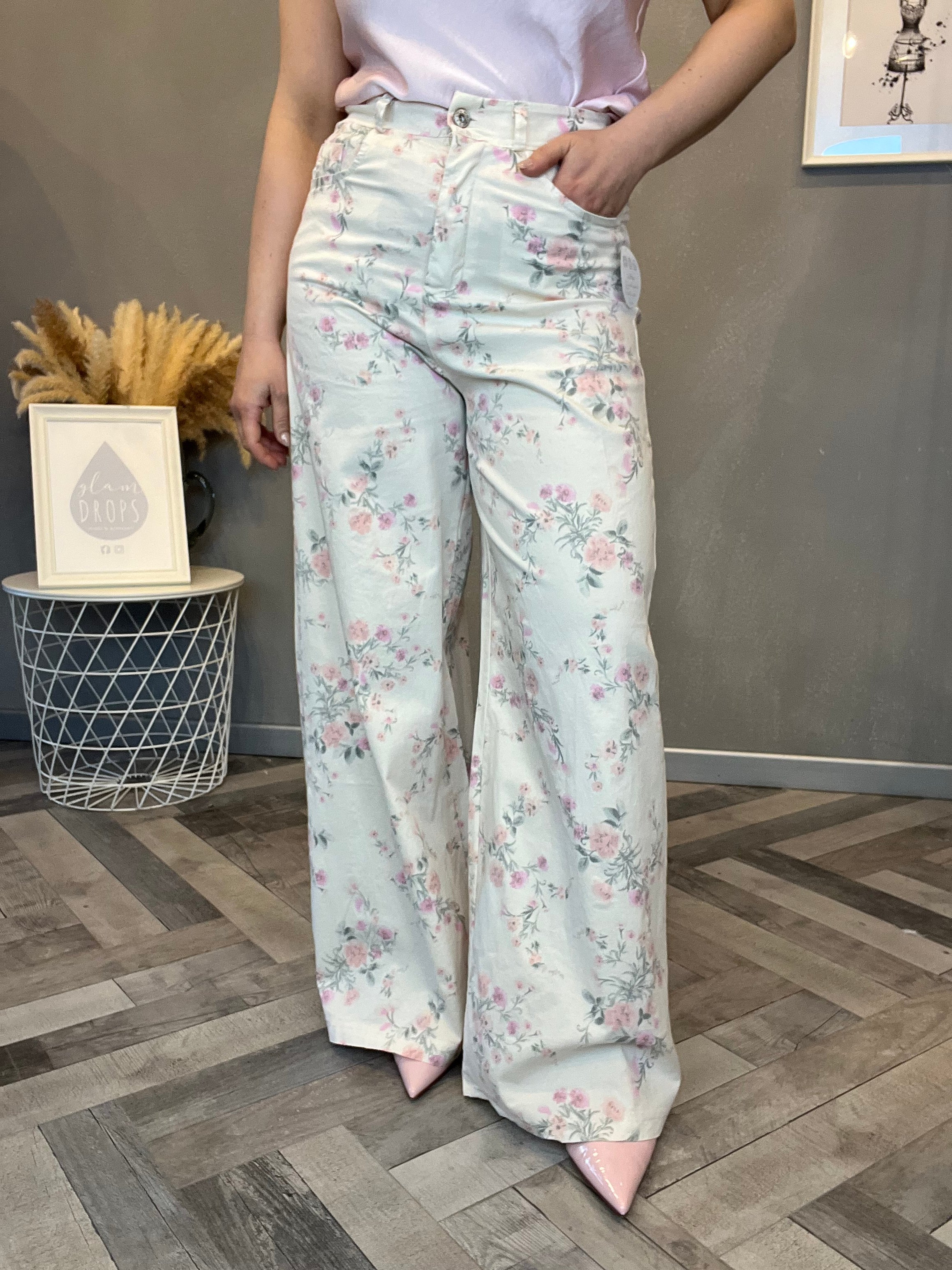 Pantalone Flower Pastel bianco