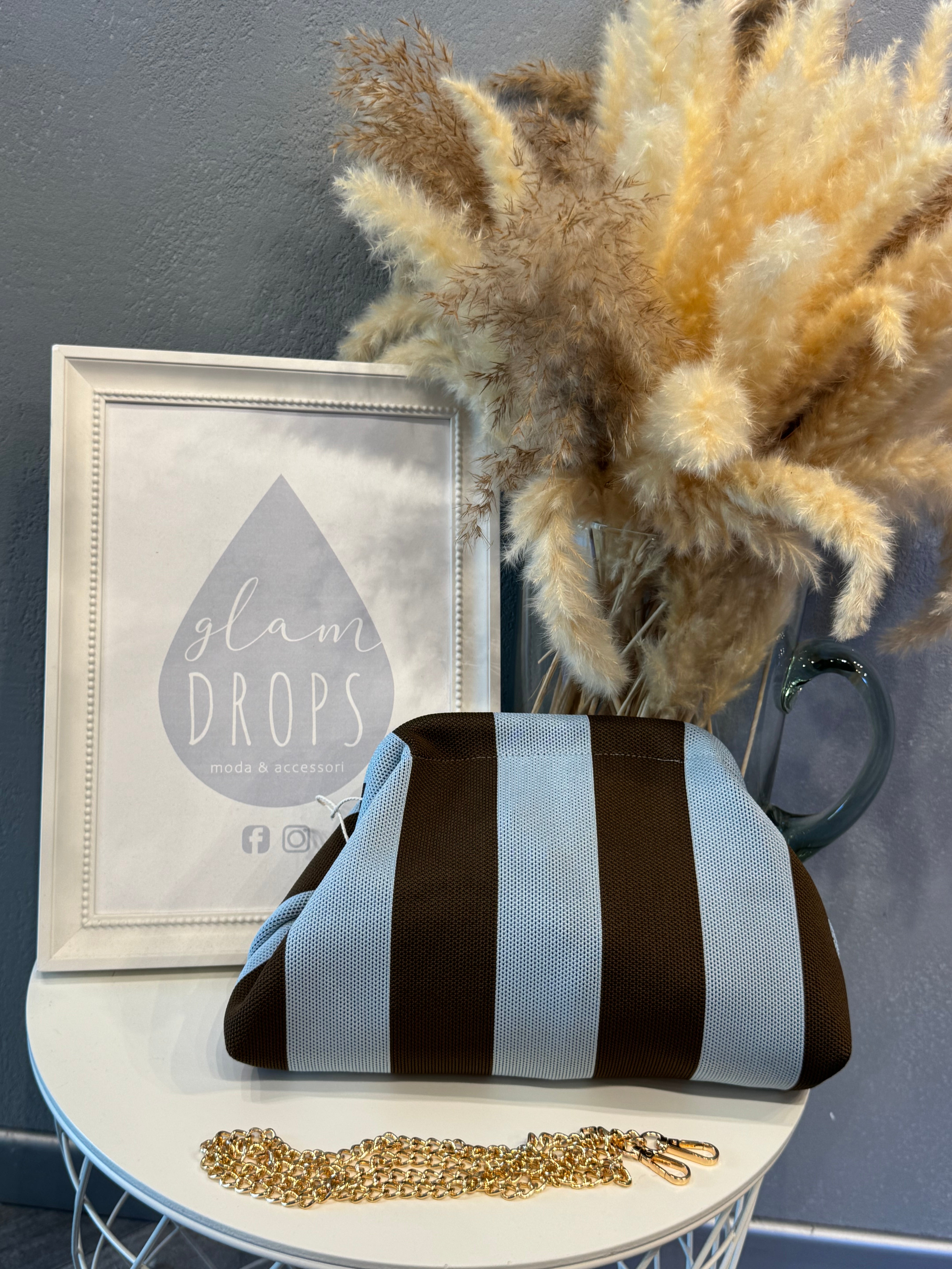 Borsa Stripe celeste e moro