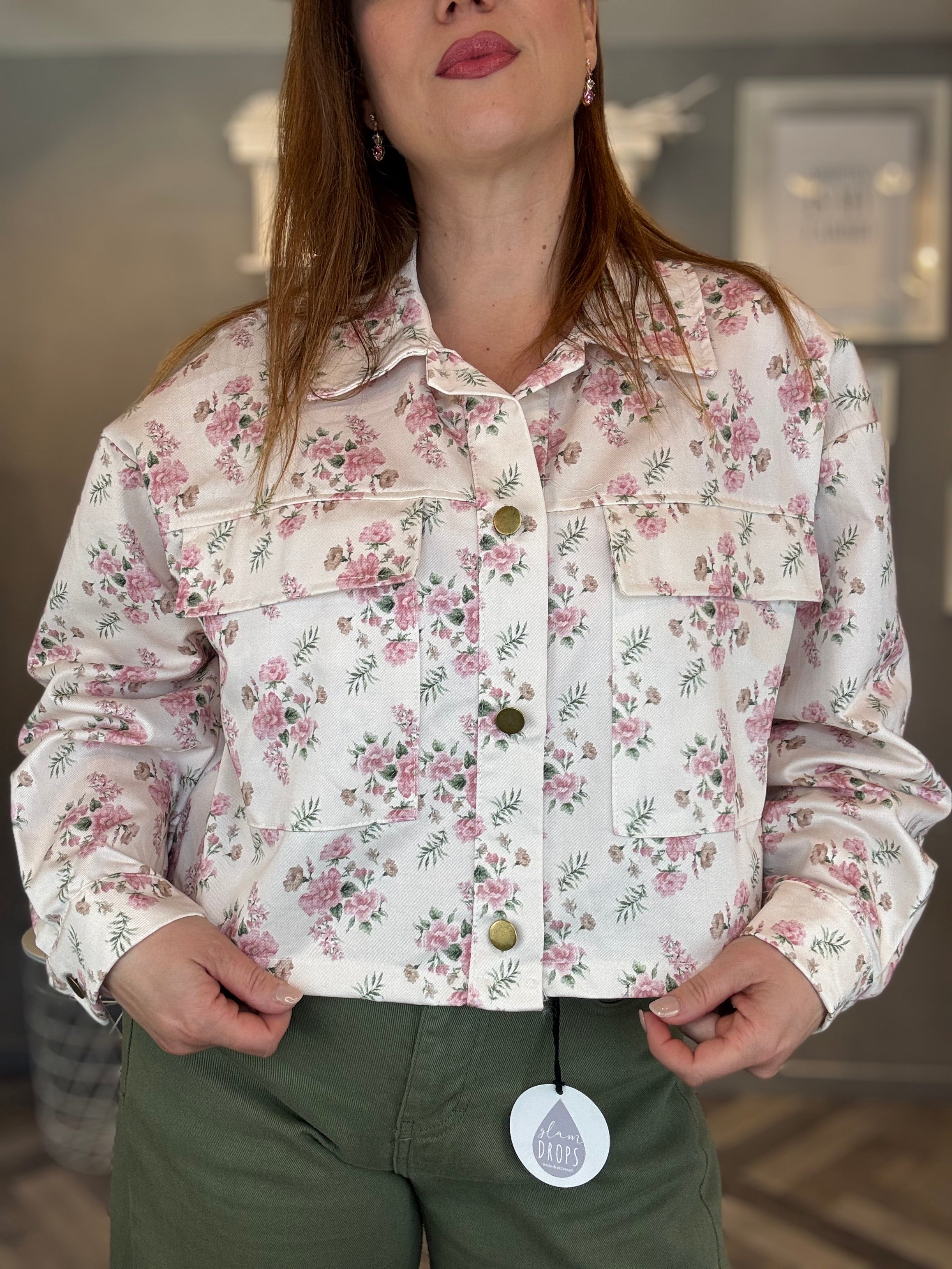 Giubbino pink flower bianco