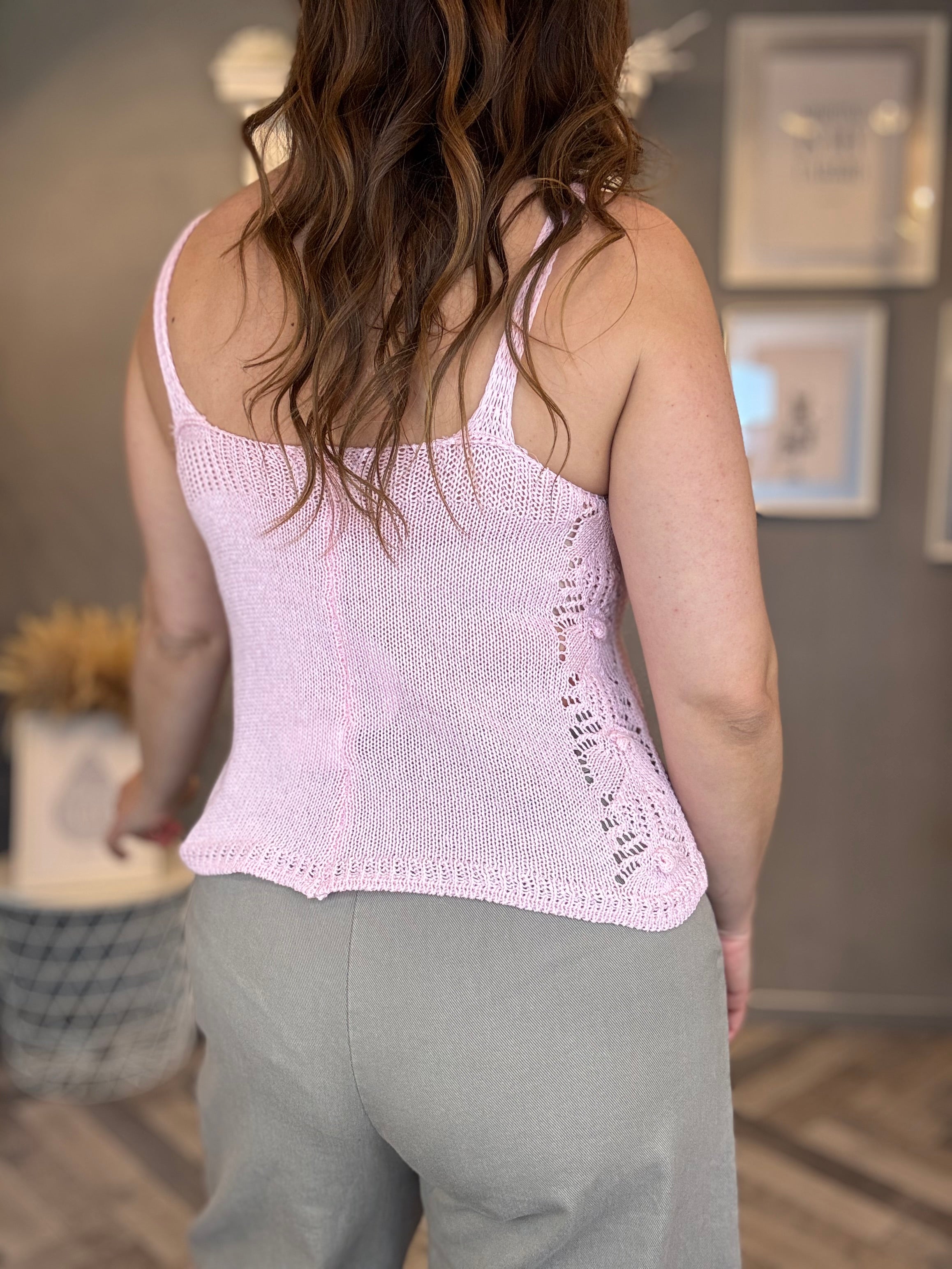 Top traforato nodini rosa